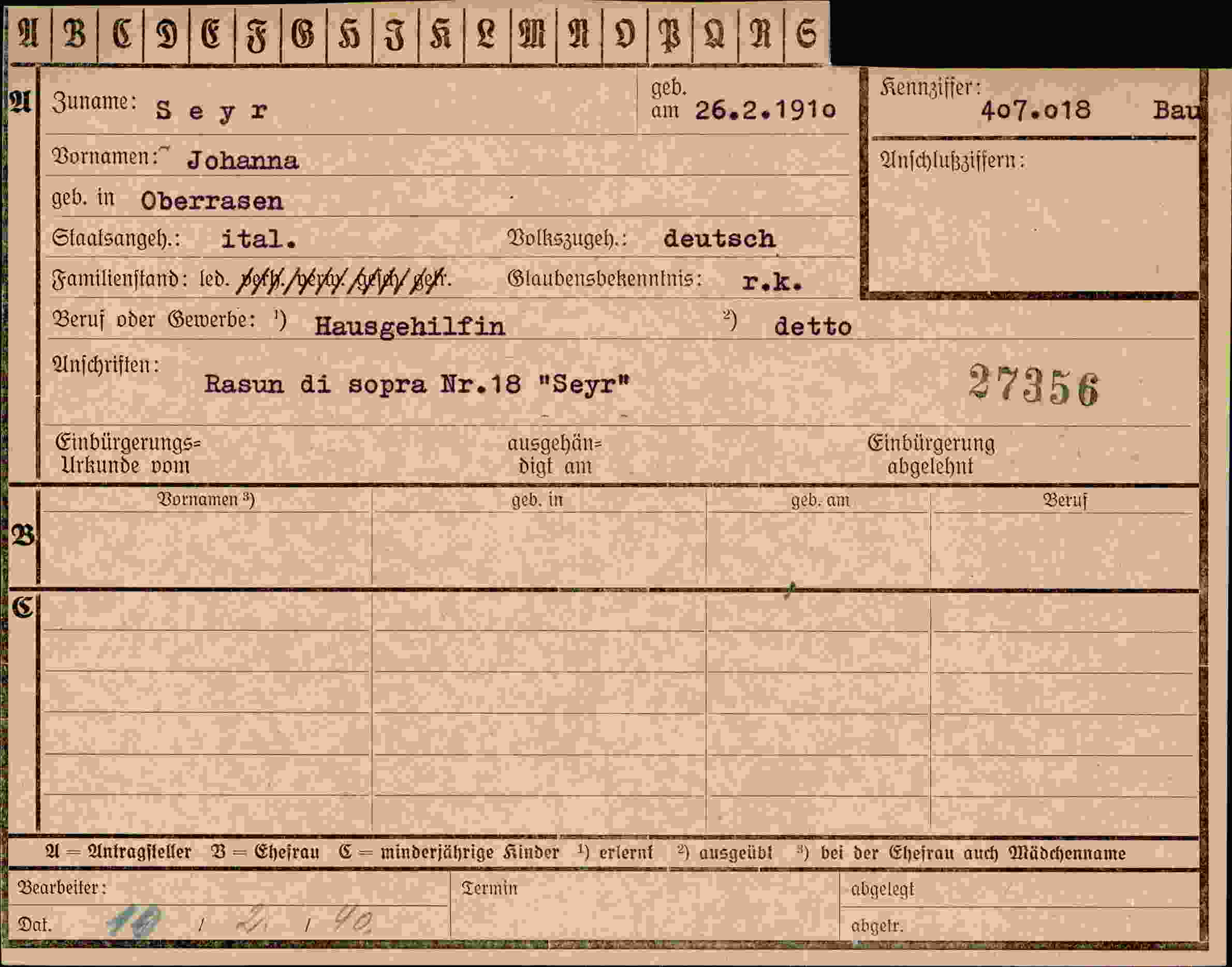 Vorderseite des Dokuments