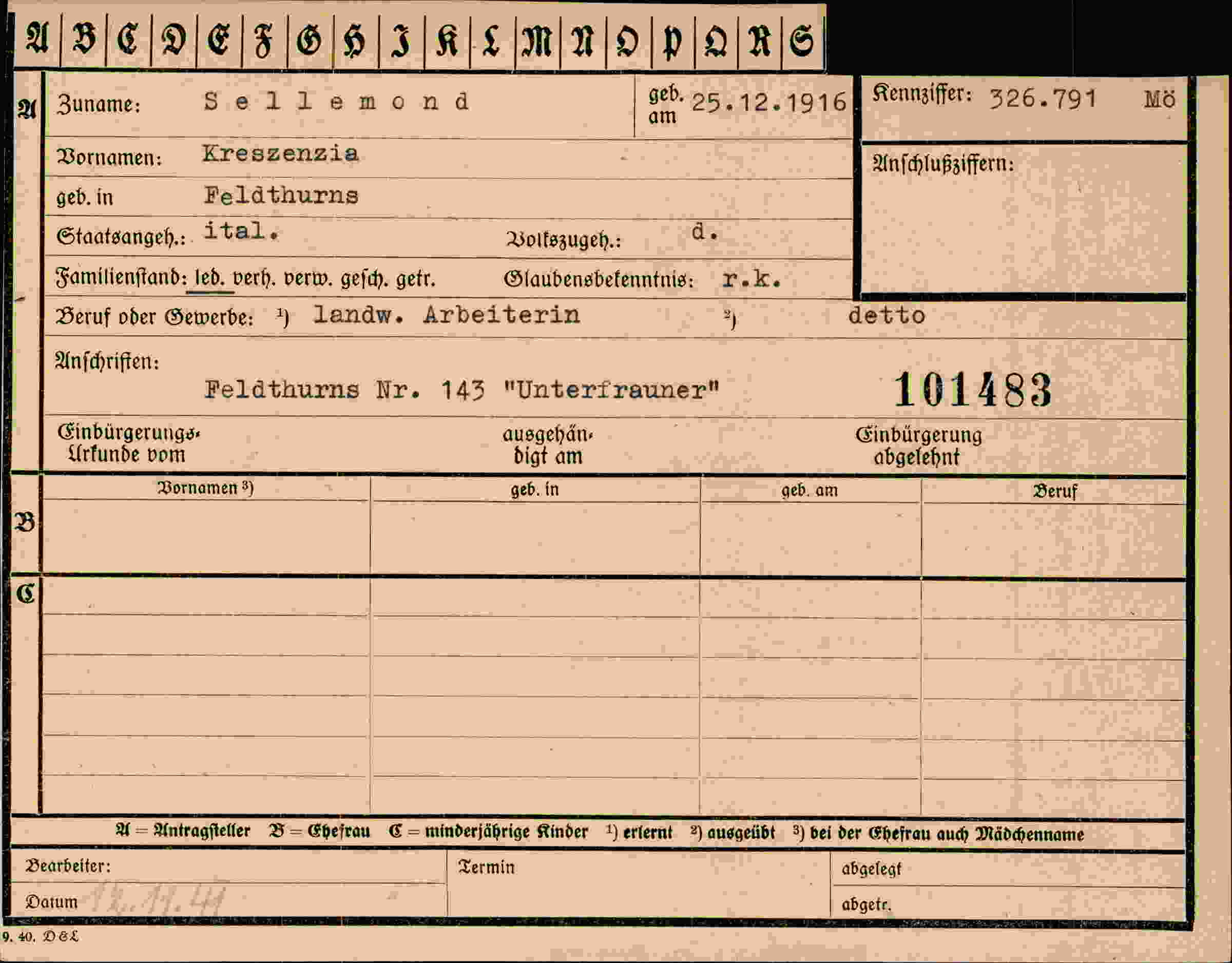 Dokument für Kreszenzia Sellemond