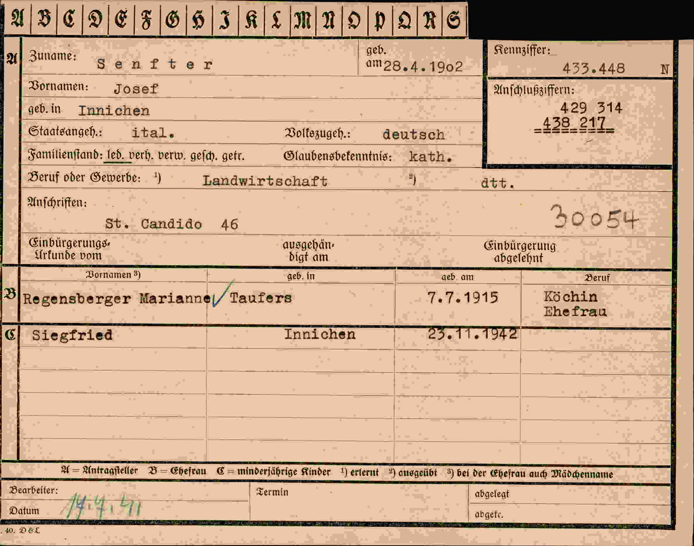 Dokument für Josef Senfter