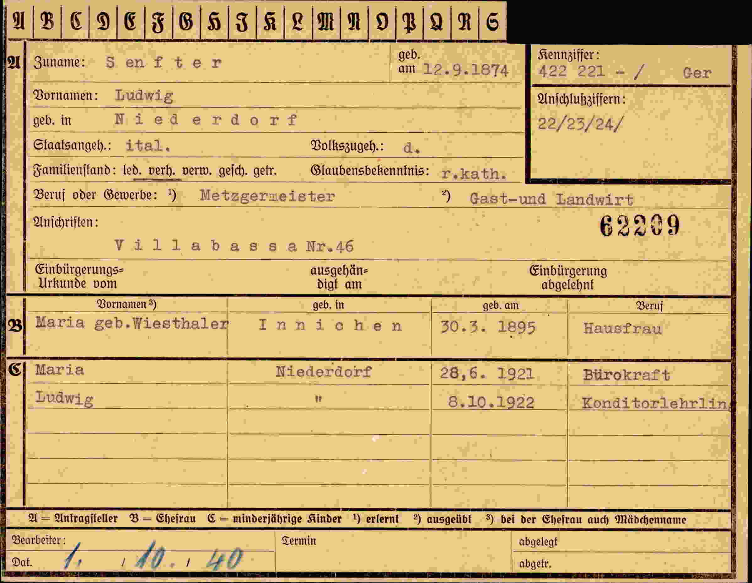 Dokument für Ludwig Senfter