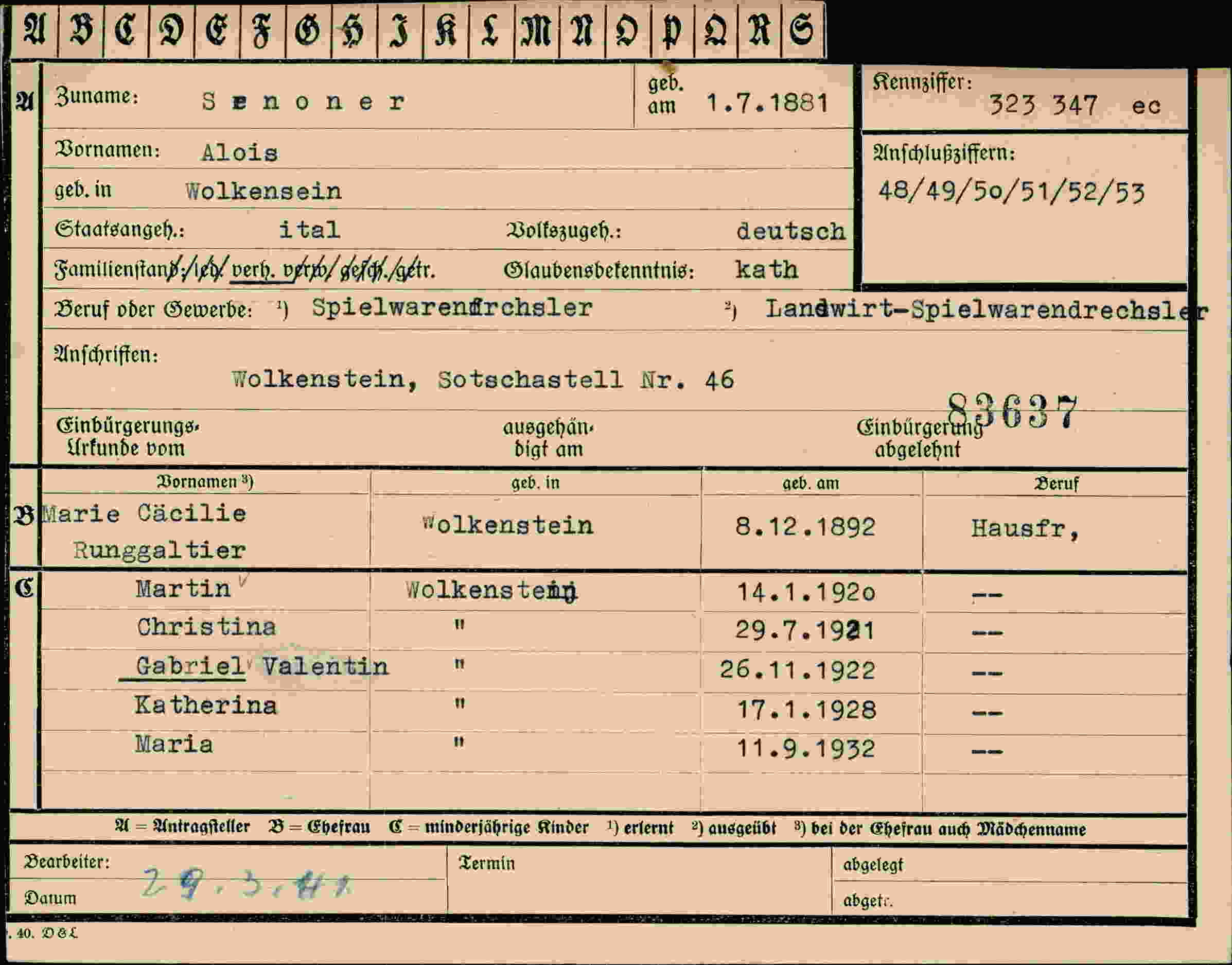 Dokument für Alois Senoner