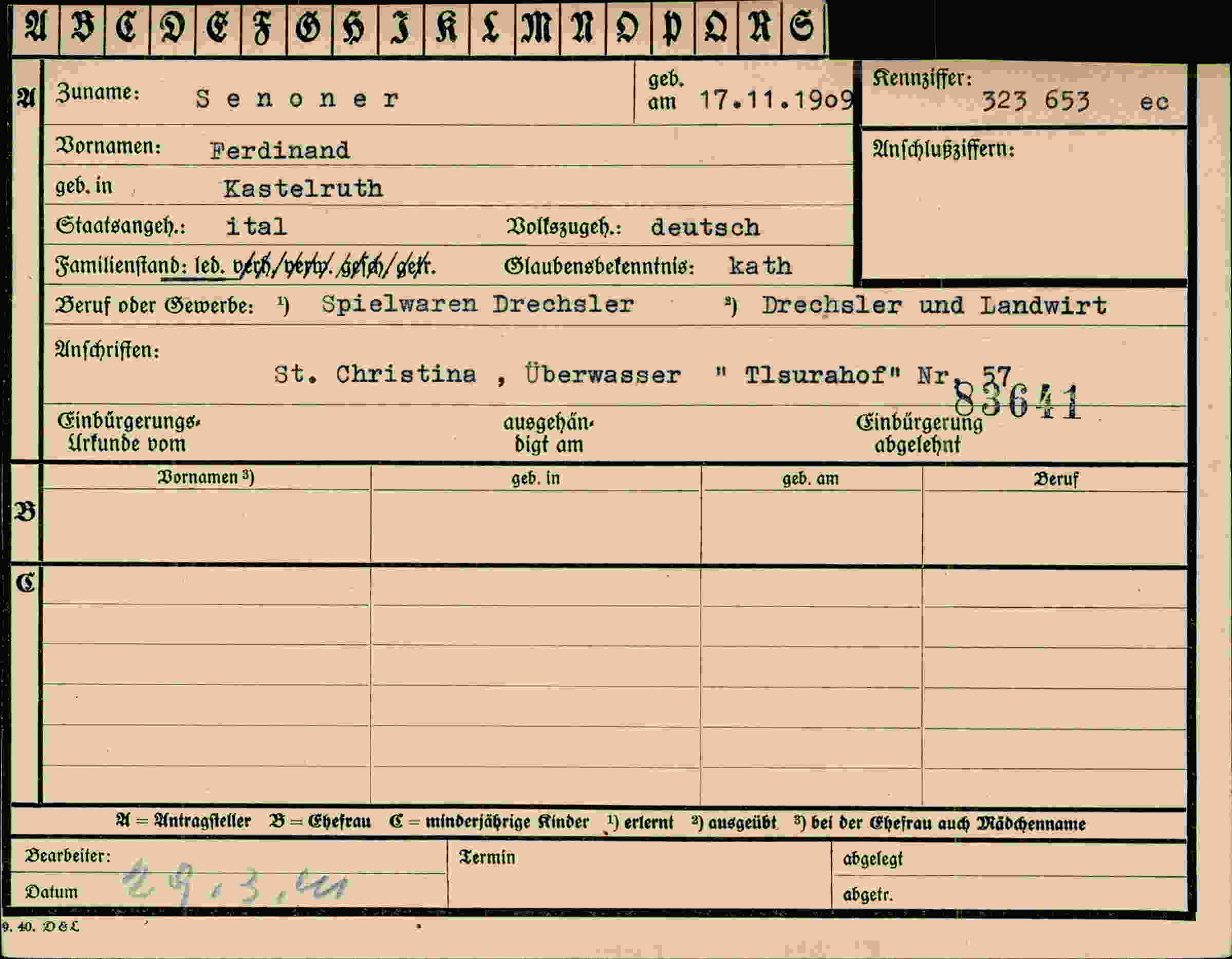 Dokument für Ferdinand Senoner