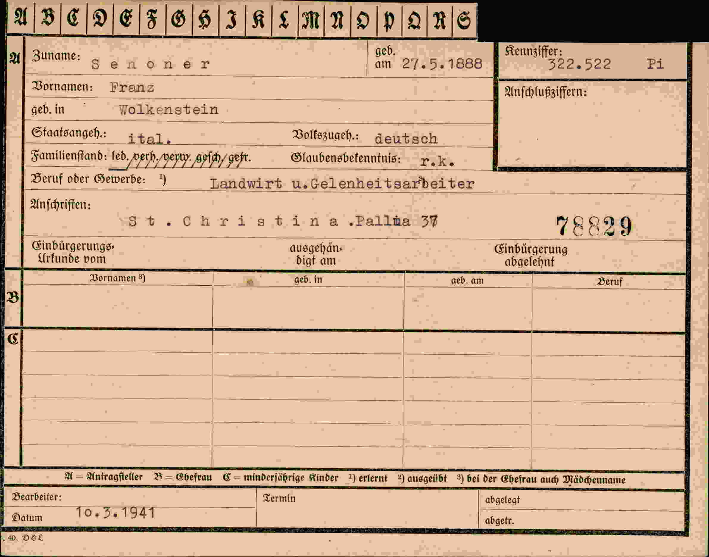 Vorderseite des Dokuments