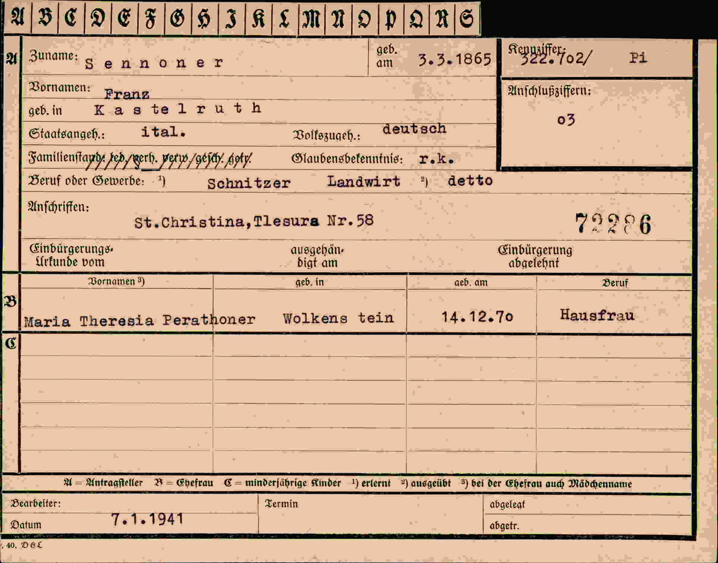 Vorderseite des Dokuments