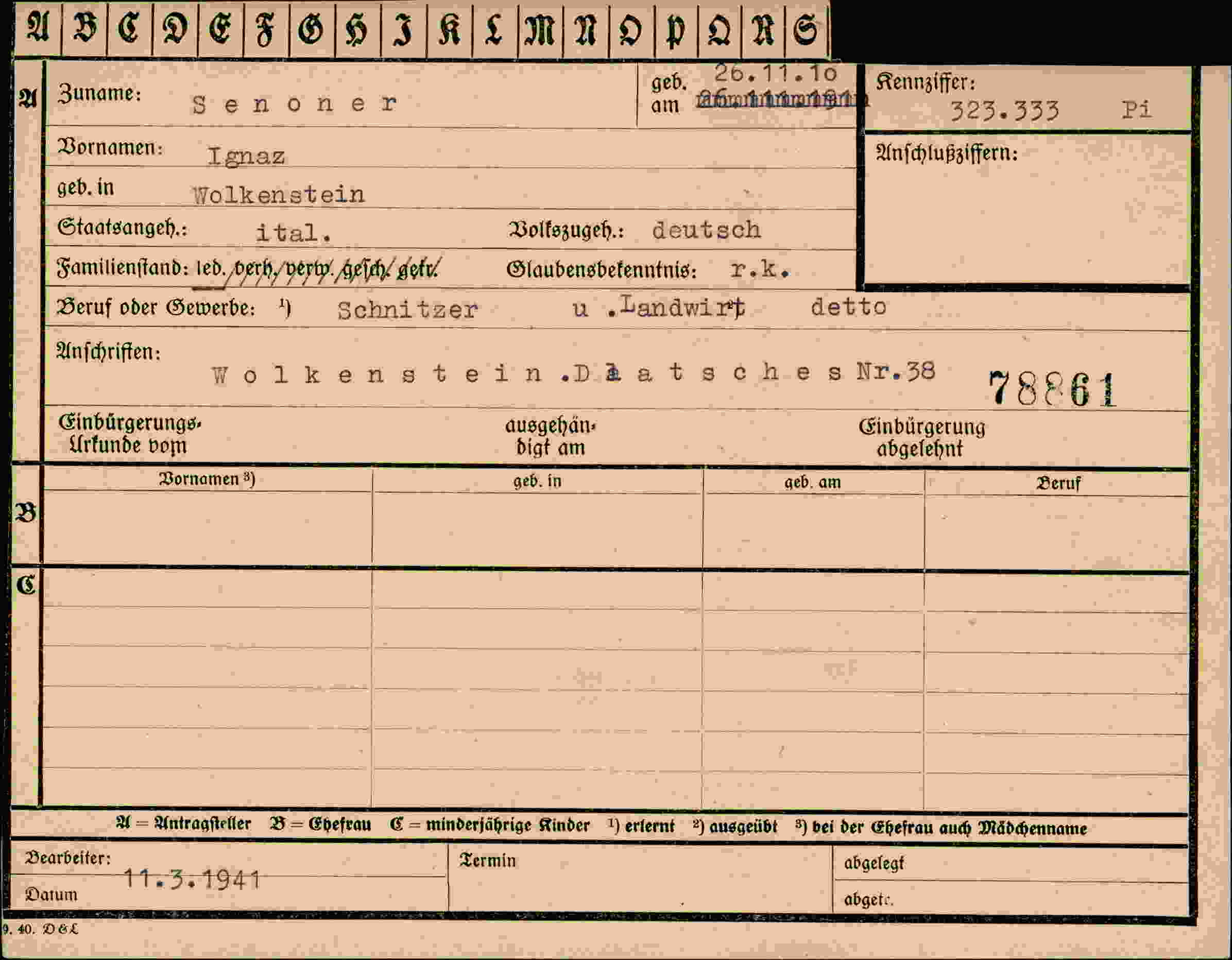 Dokument für Ignaz Senoner