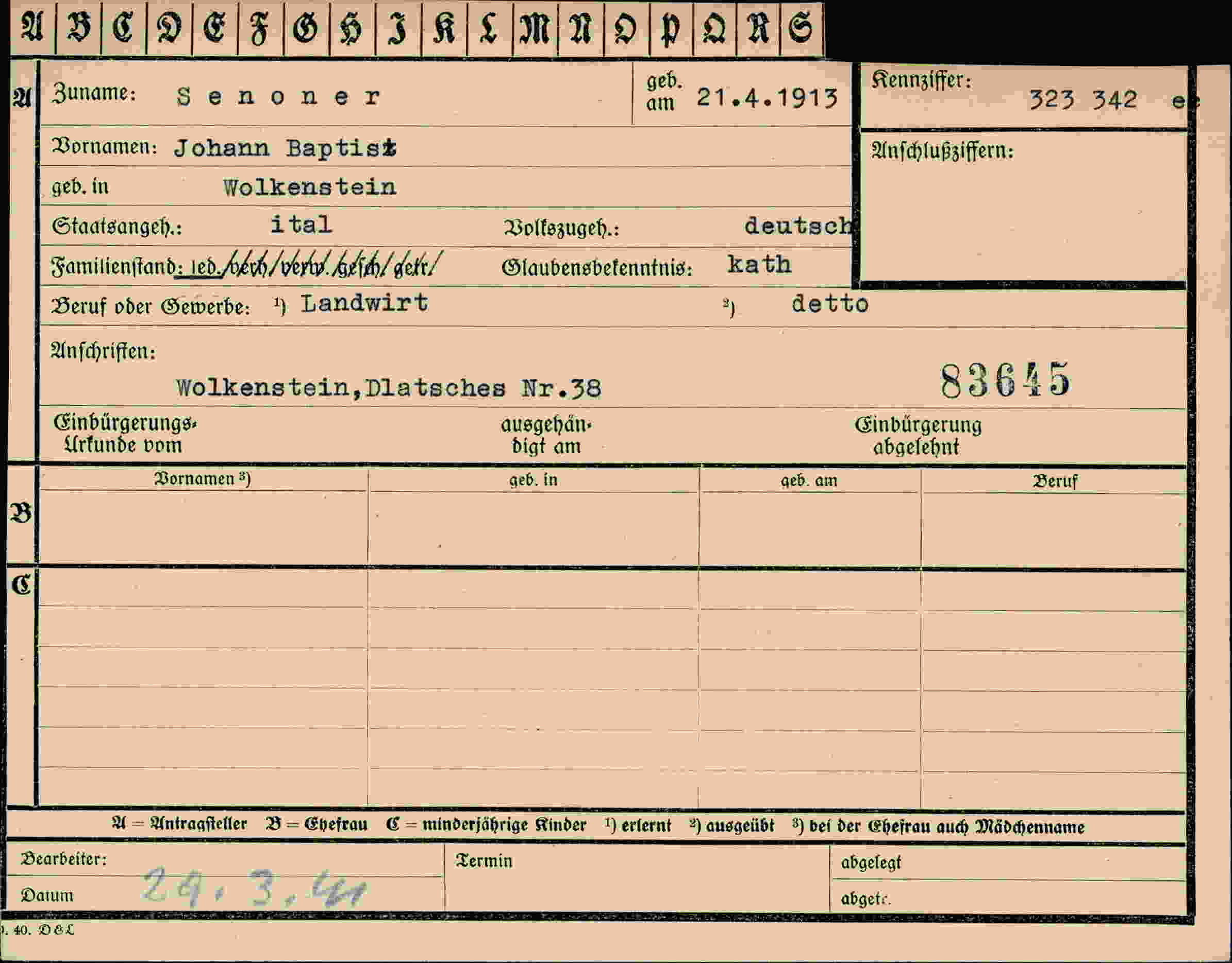 Vorderseite des Dokuments