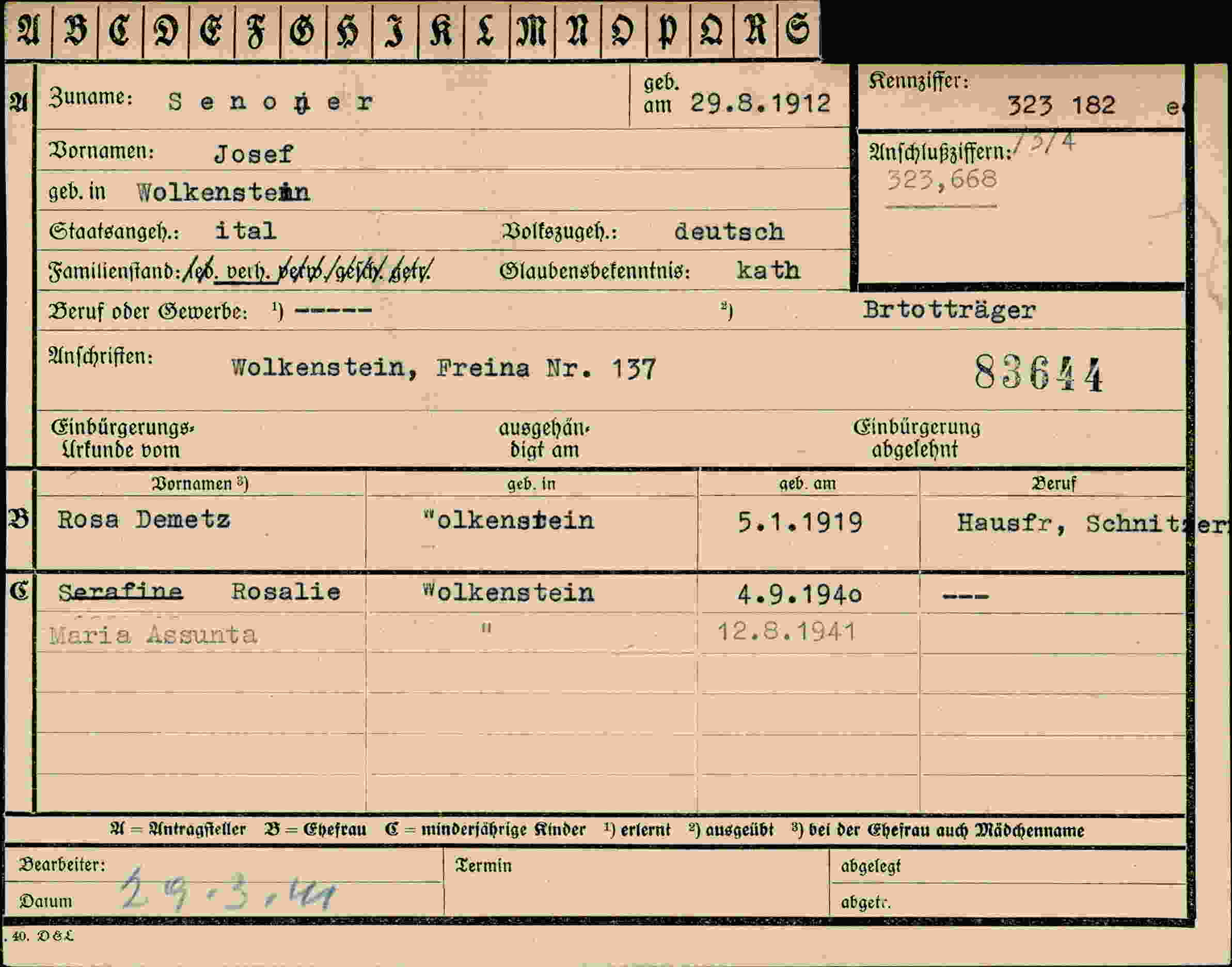 Vorderseite des Dokuments