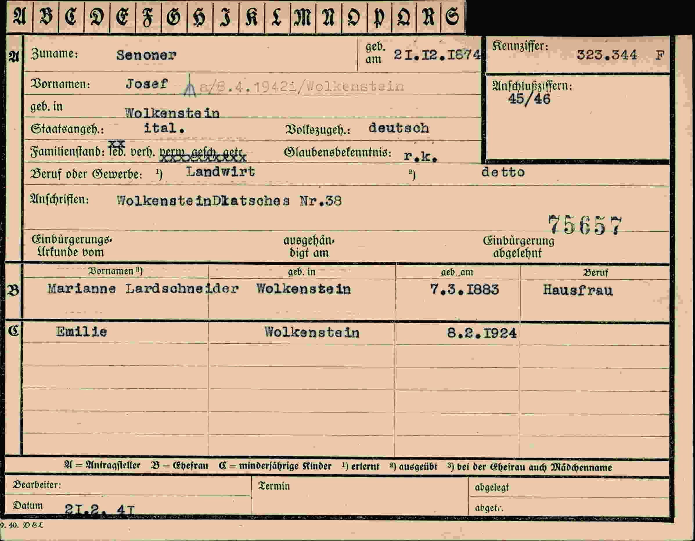 Vorderseite des Dokuments