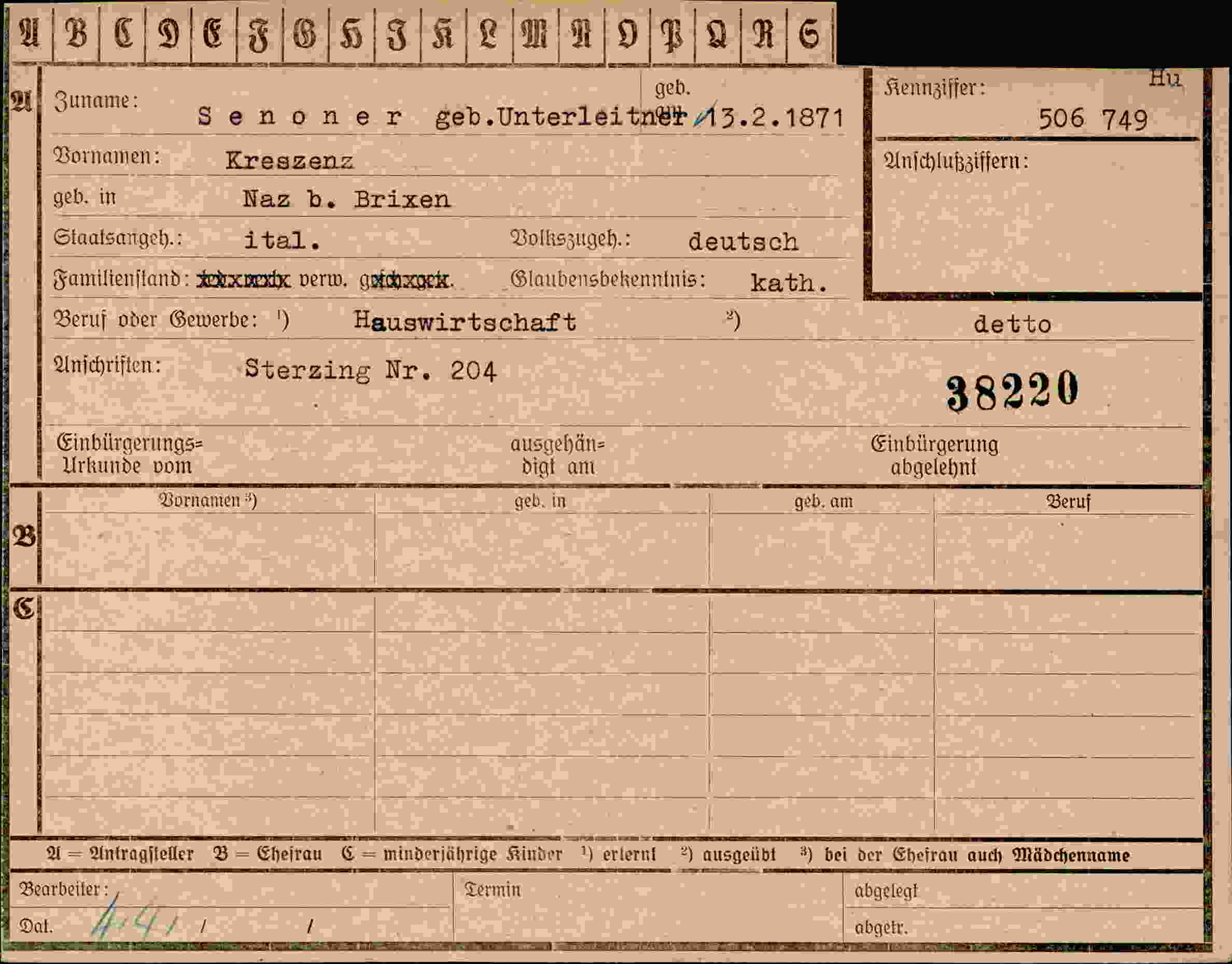 Vorderseite des Dokuments