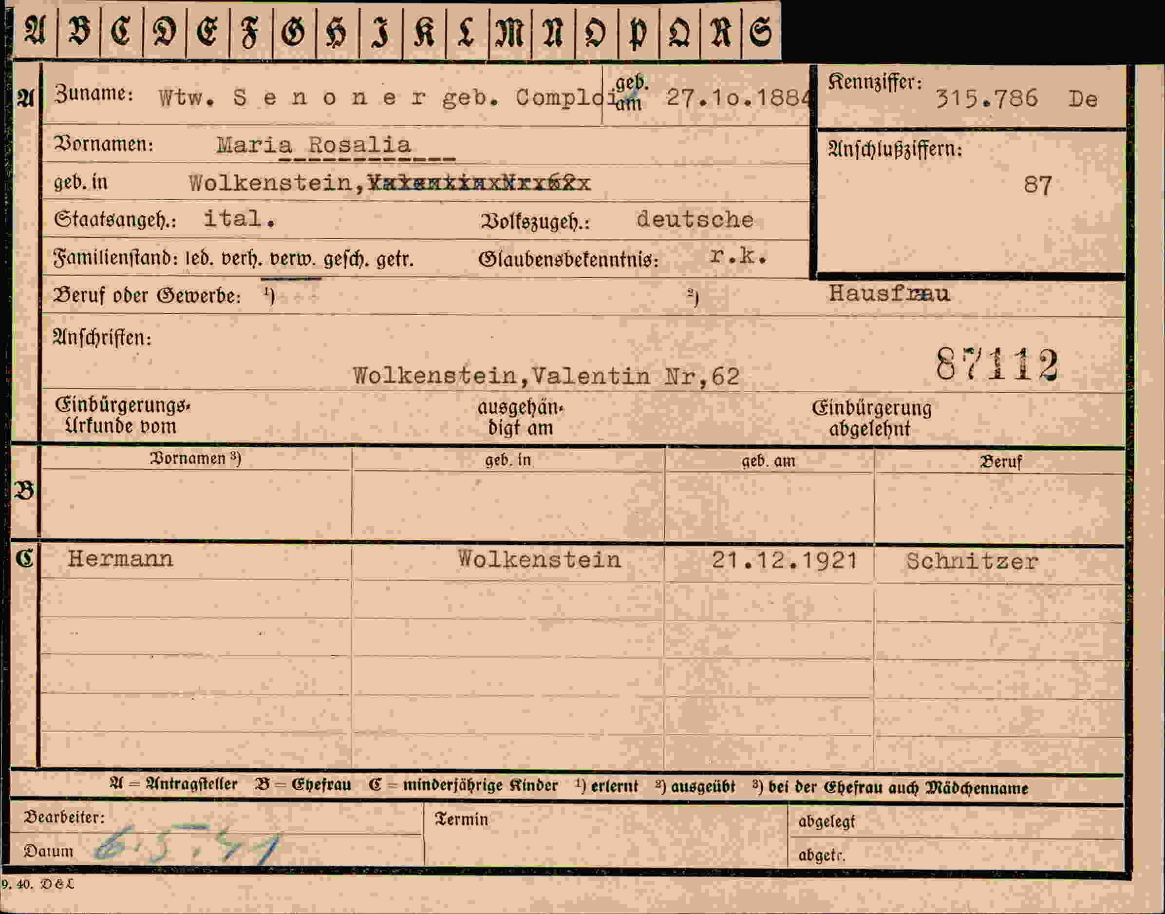 Vorderseite des Dokuments