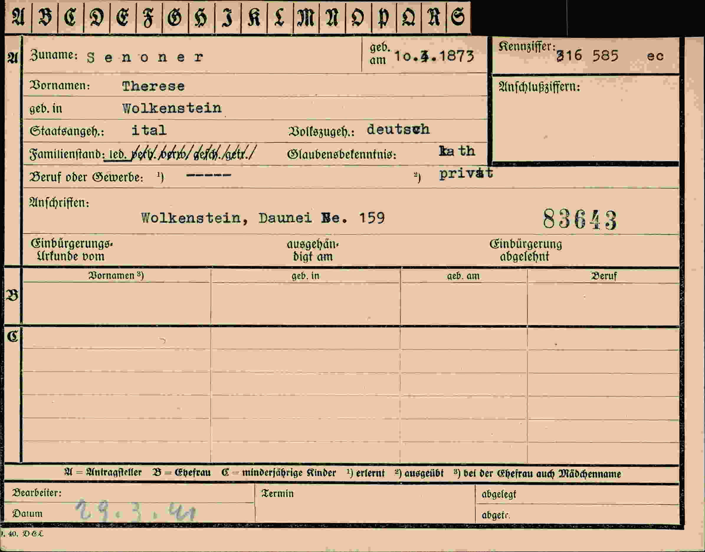 Vorderseite des Dokuments