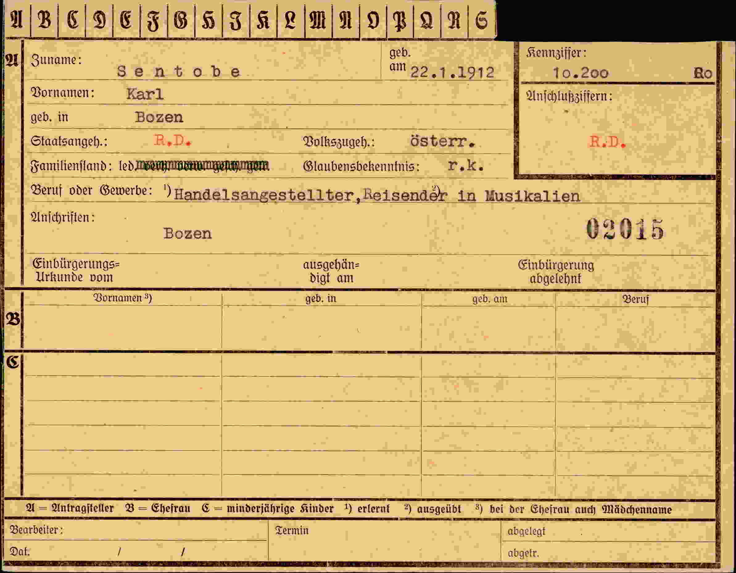 Dokument für Karl Sentobe