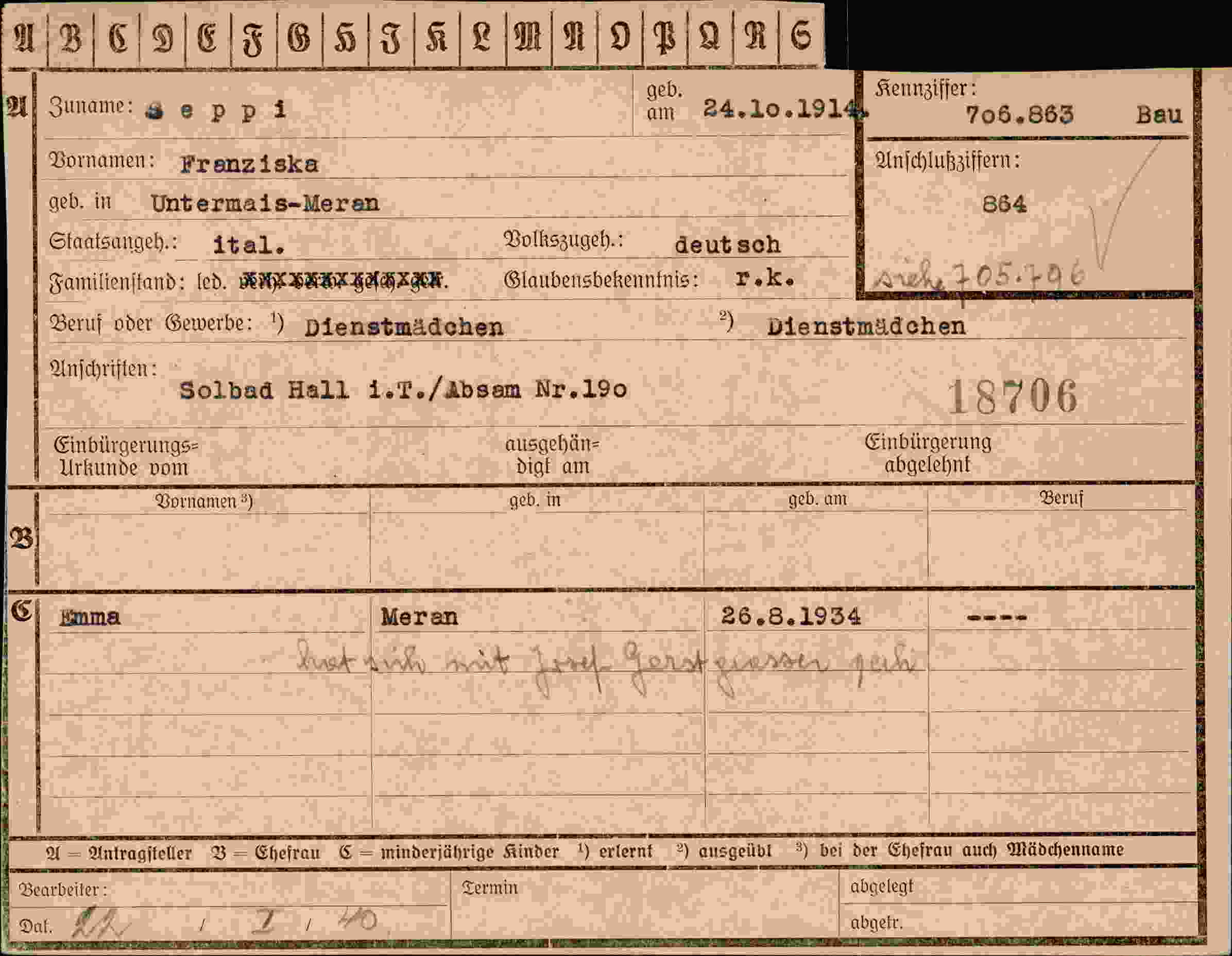 Dokument für Franziska Seppi