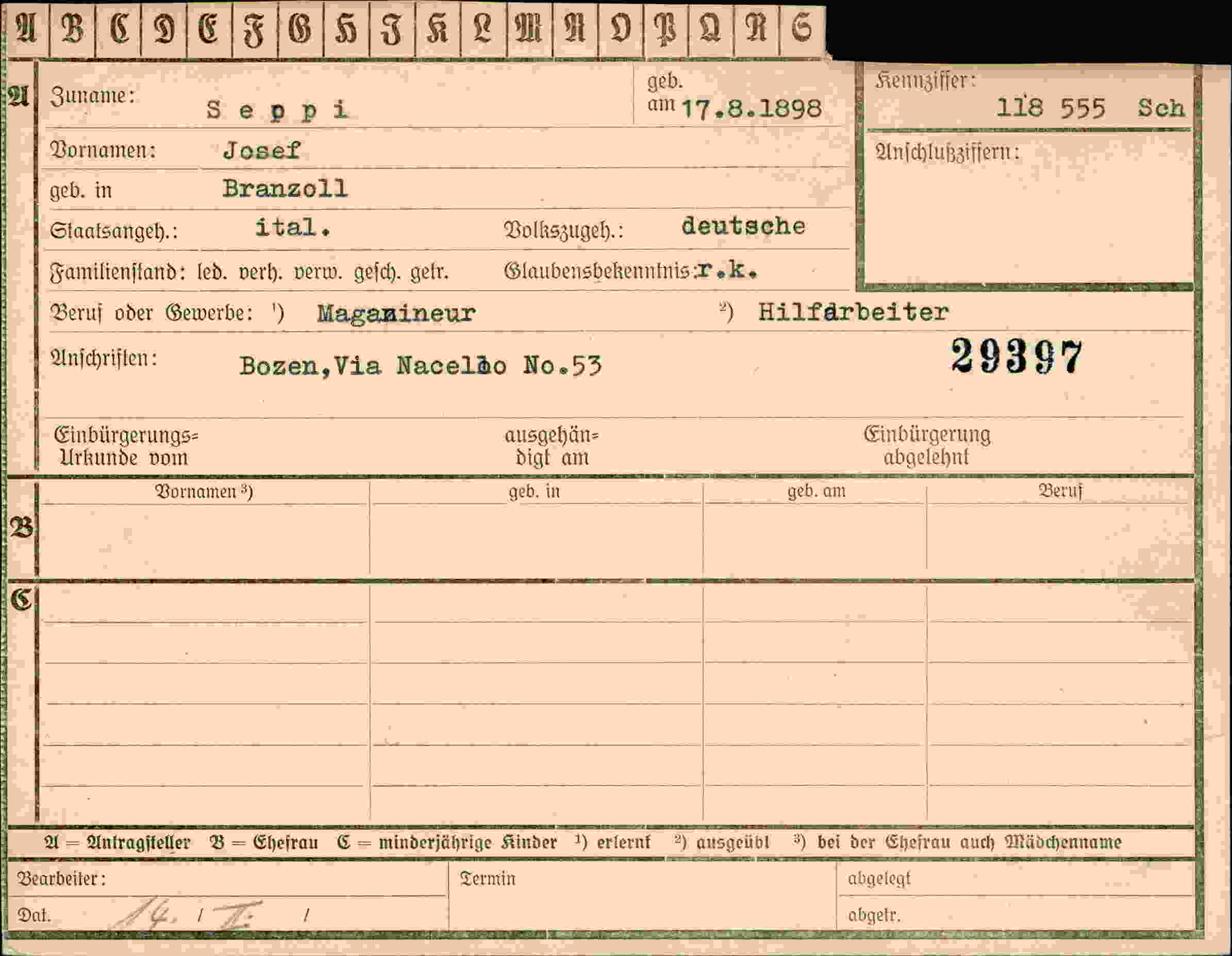 Vorderseite des Dokuments