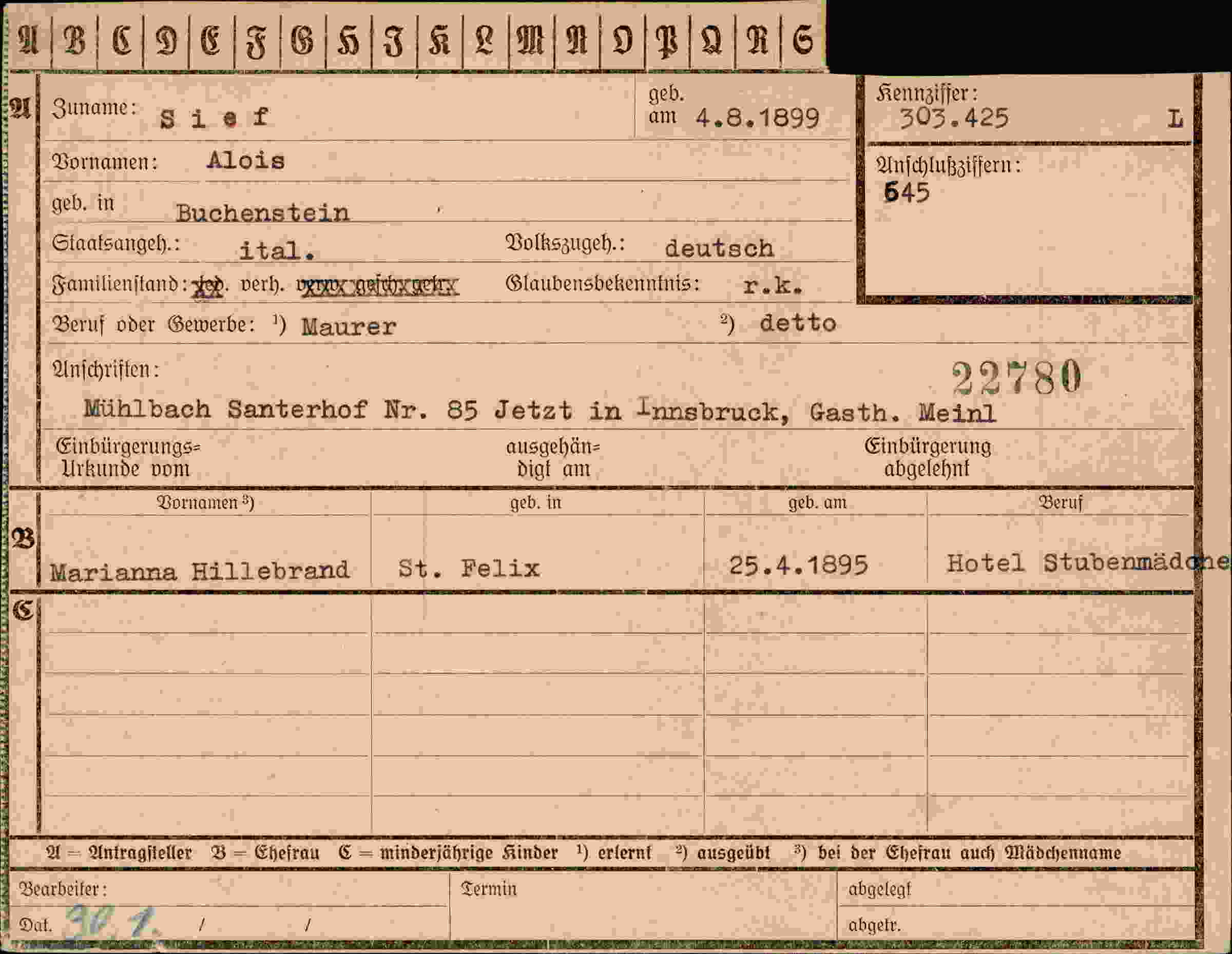 Dokument für Alois Sief
