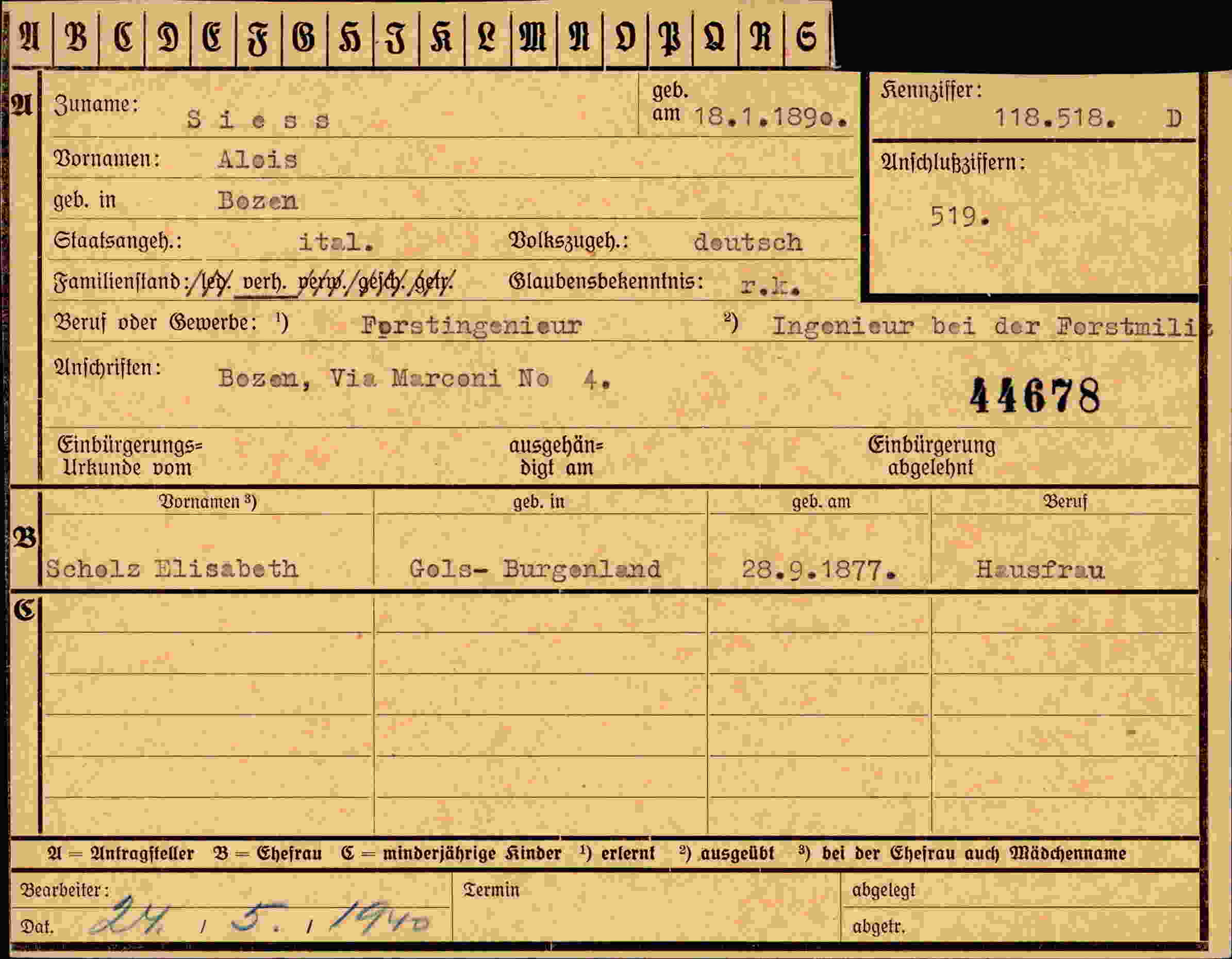 Dokument für Alois Siess