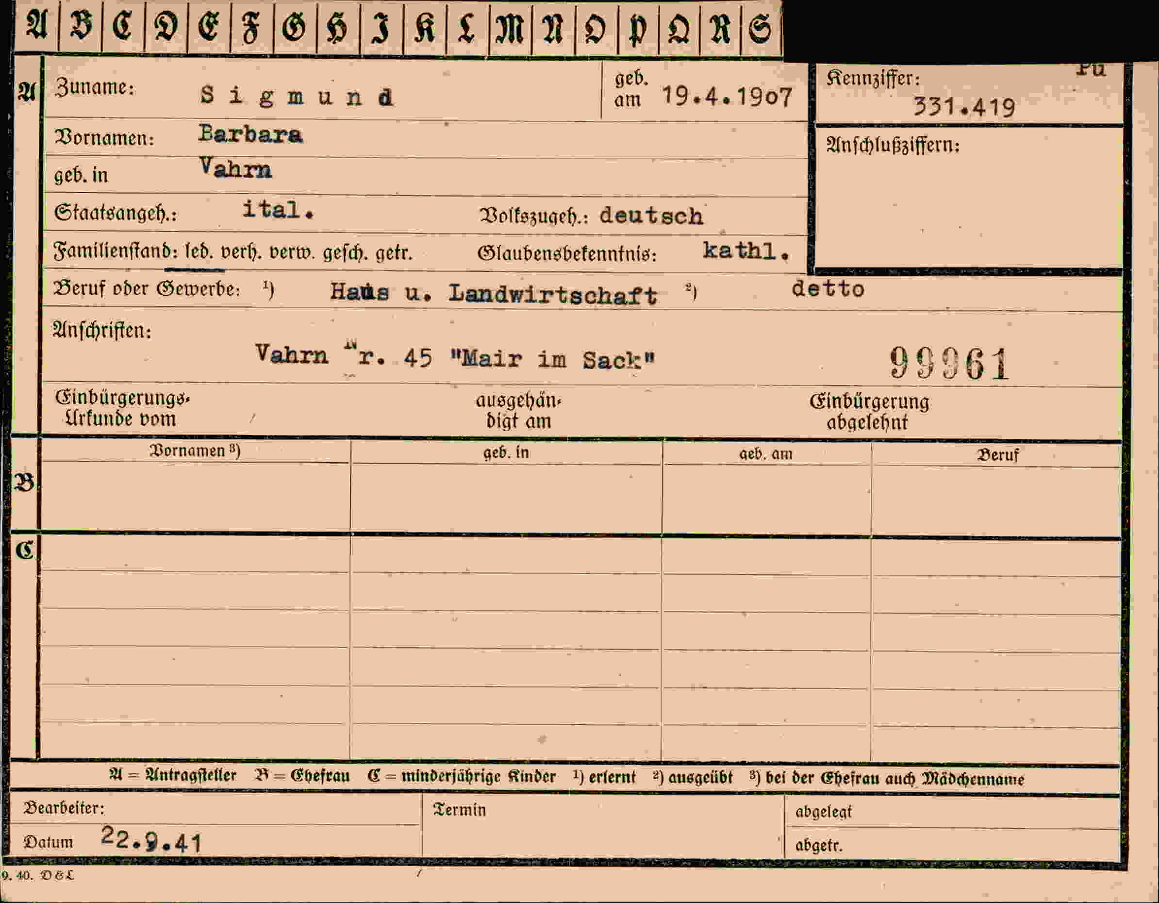 Vorderseite des Dokuments