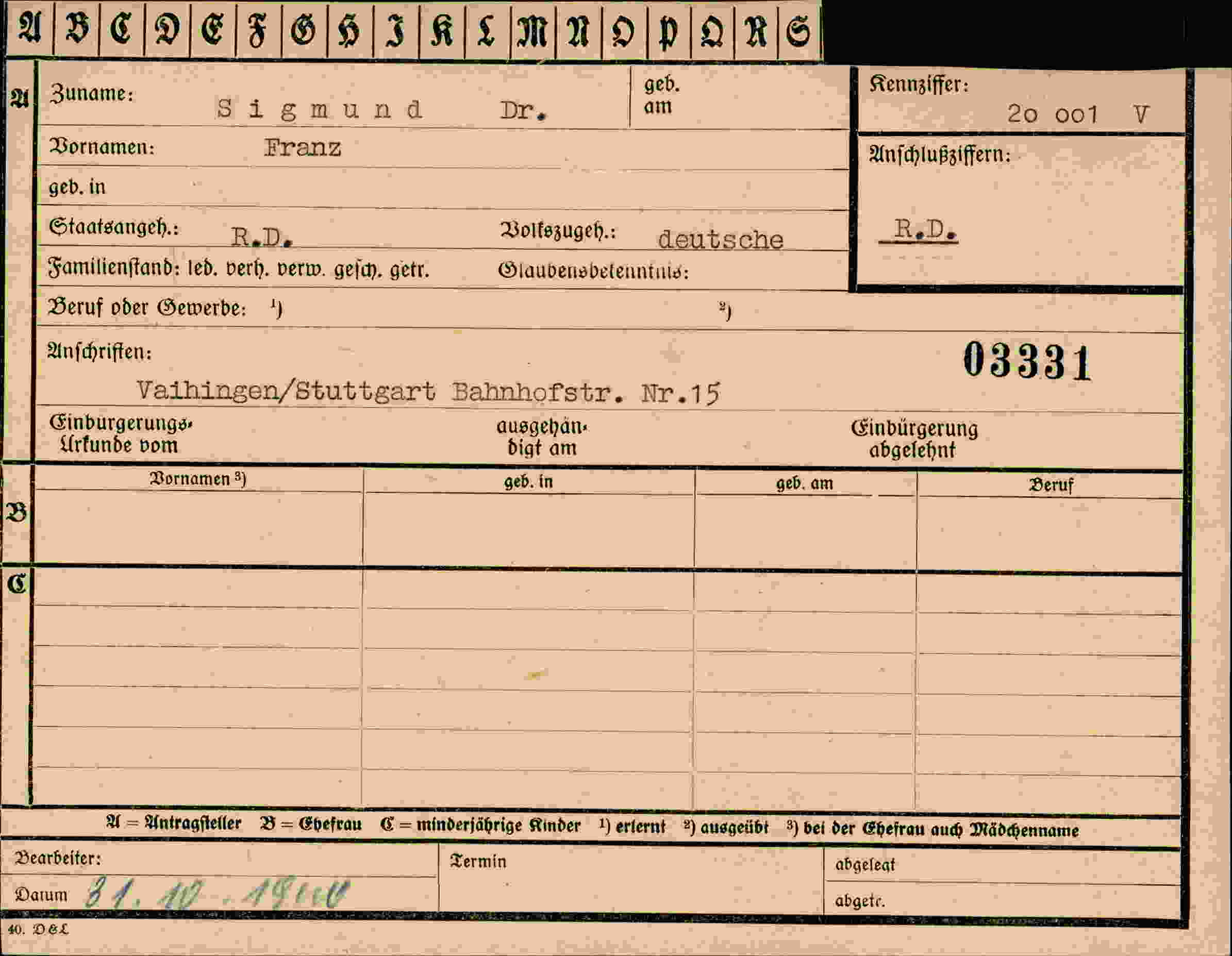 Vorderseite des Dokuments