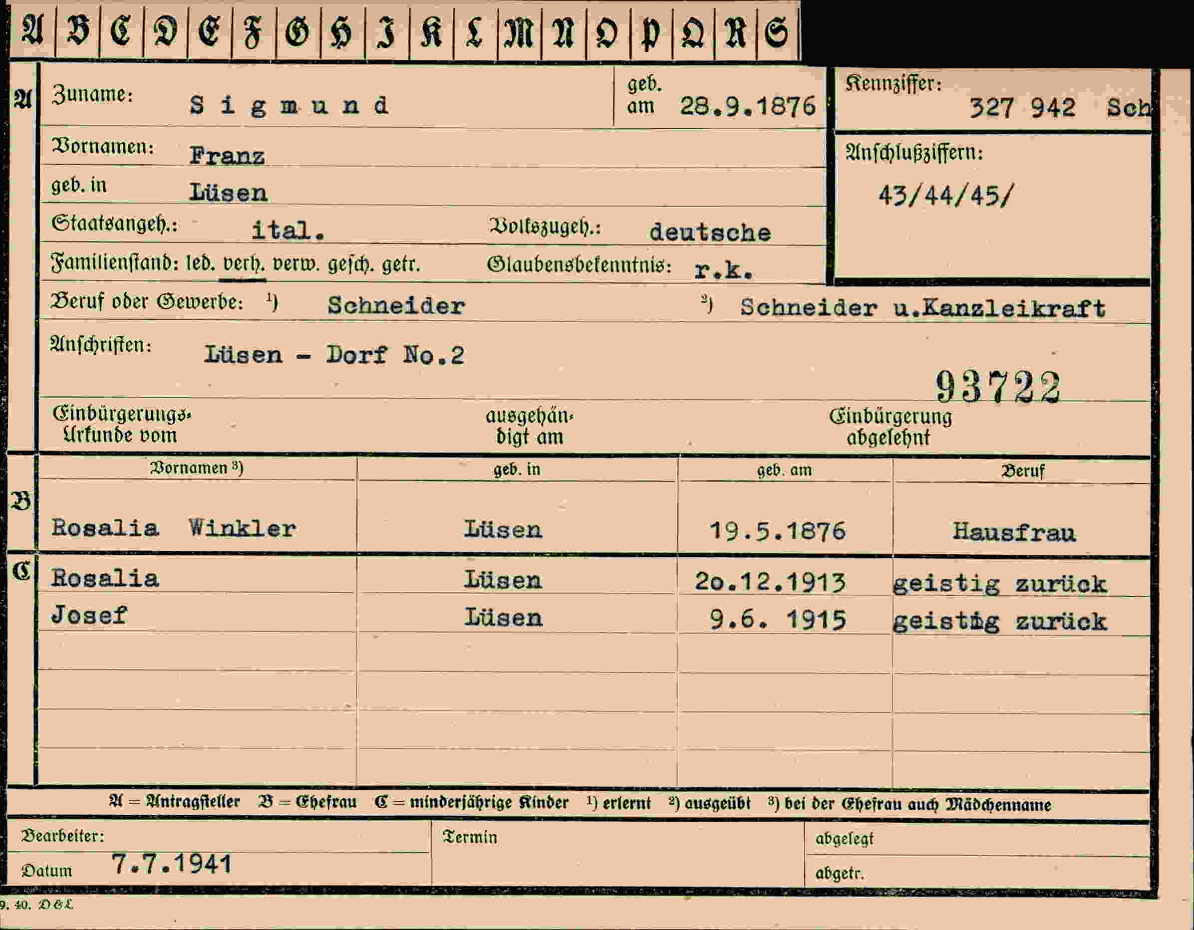 Dokument für Franz Sigmund