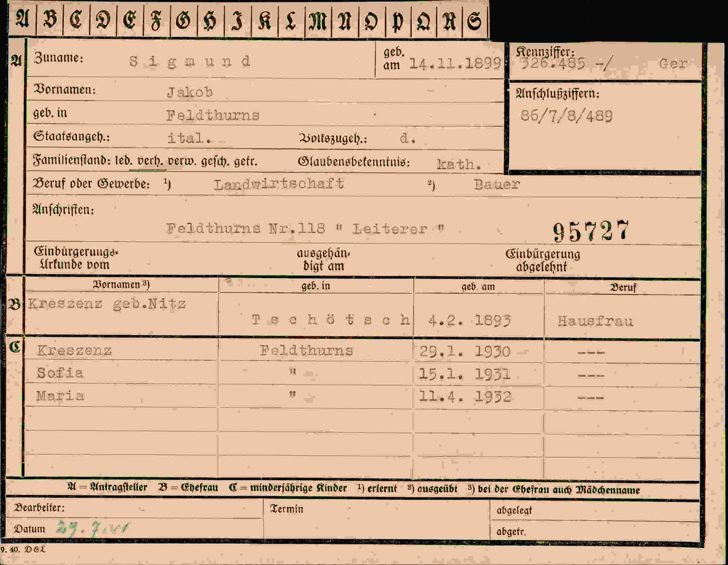 Dokument für Jakob Sigmund