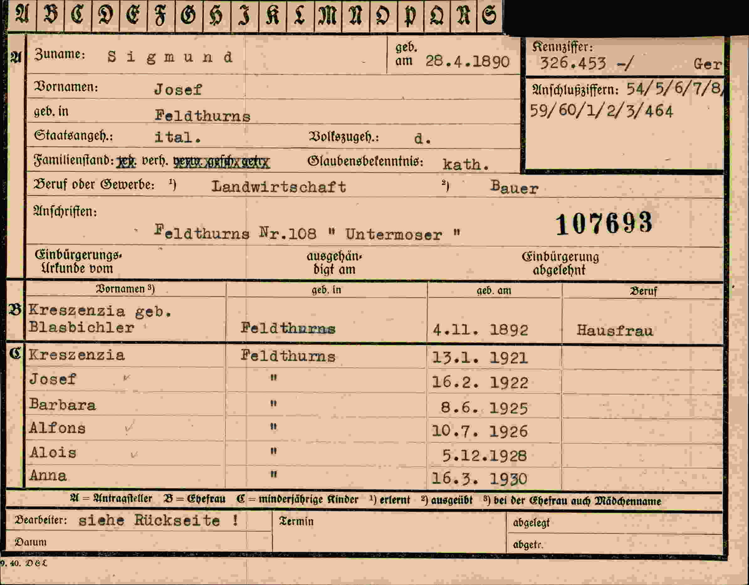 Dokument für Josef Sigmund