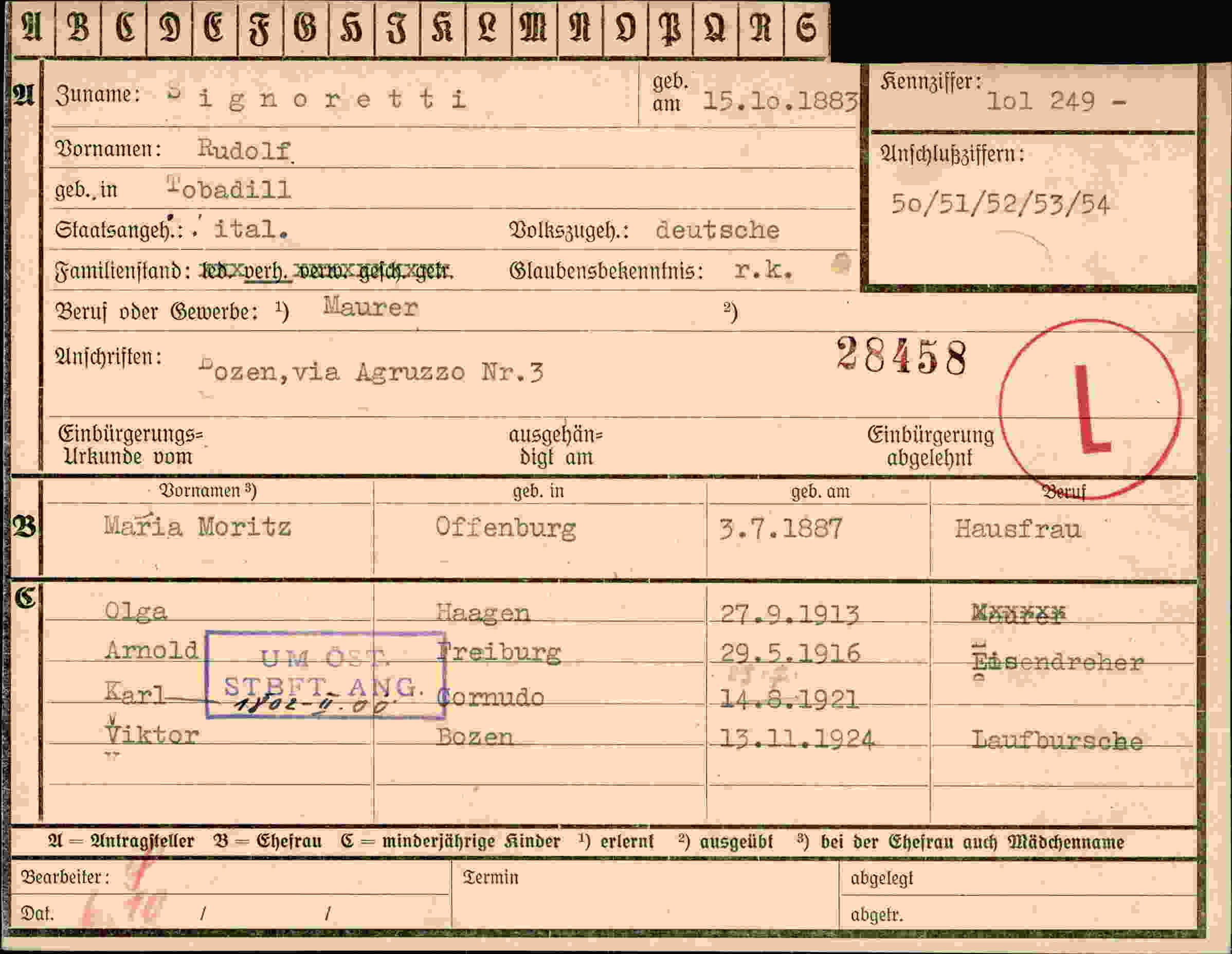 Dokument für Rudolf Signoretti