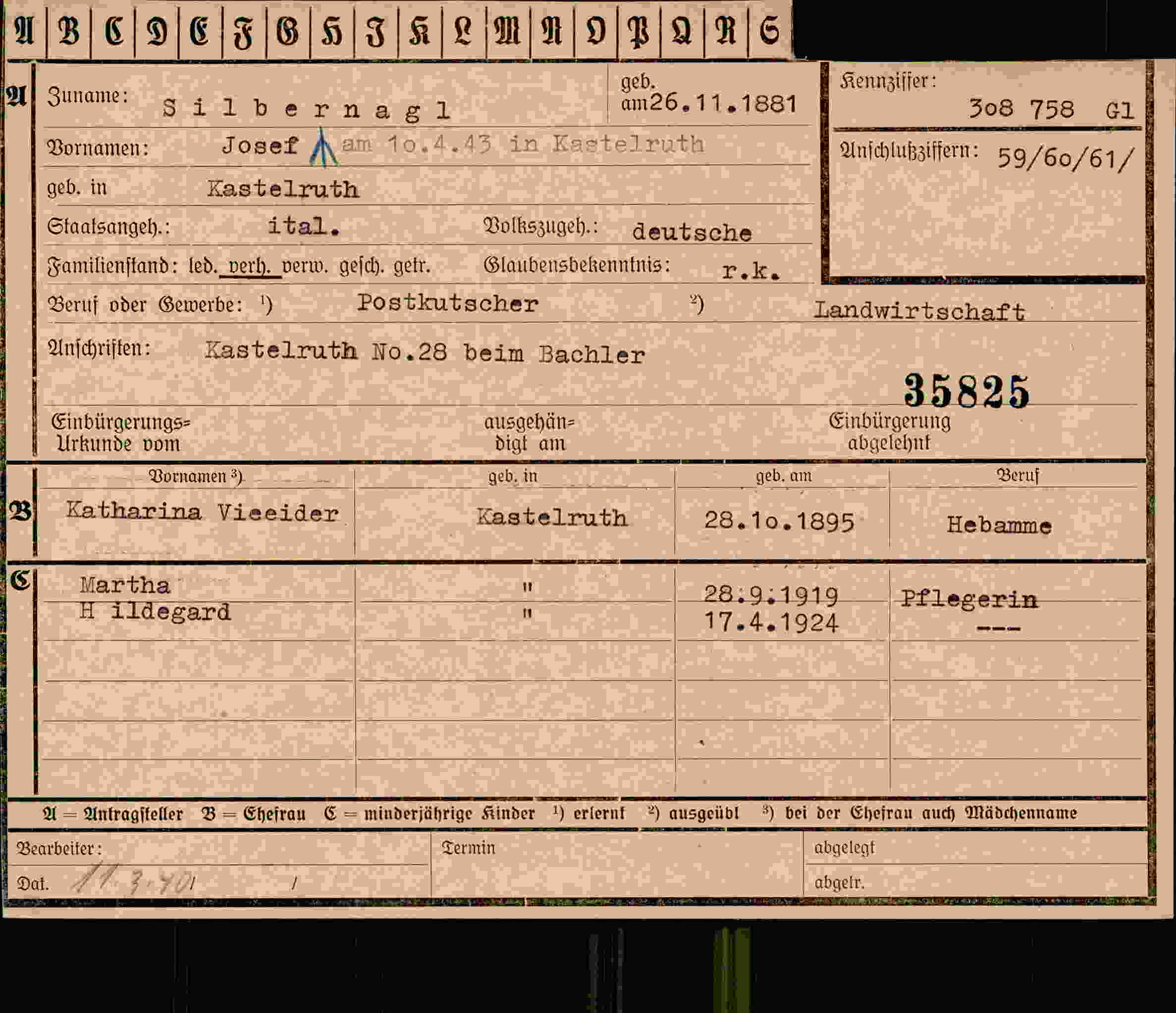 Dokument für Josef Silbernagl