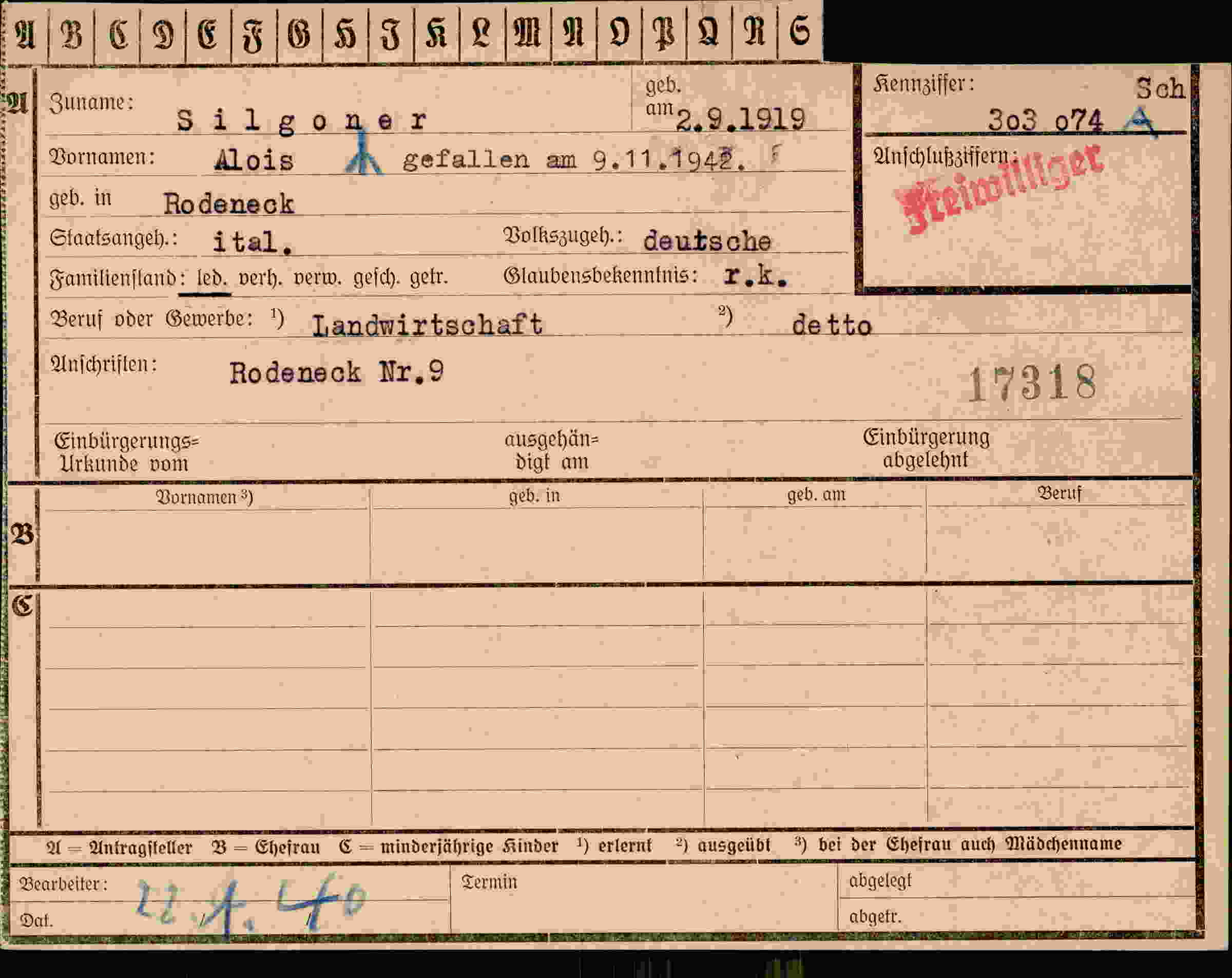 Dokument für Alois Silgoner