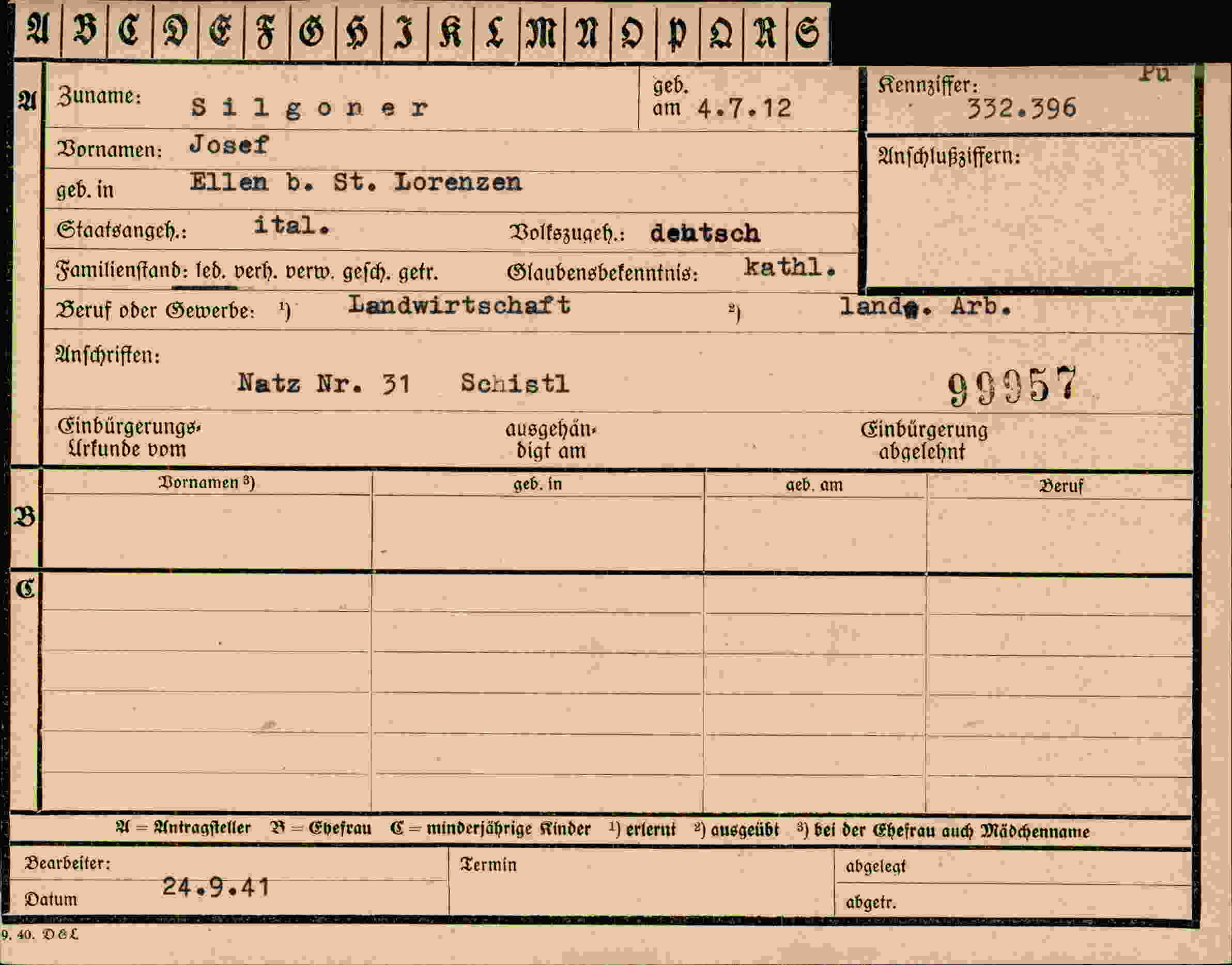 Vorderseite des Dokuments