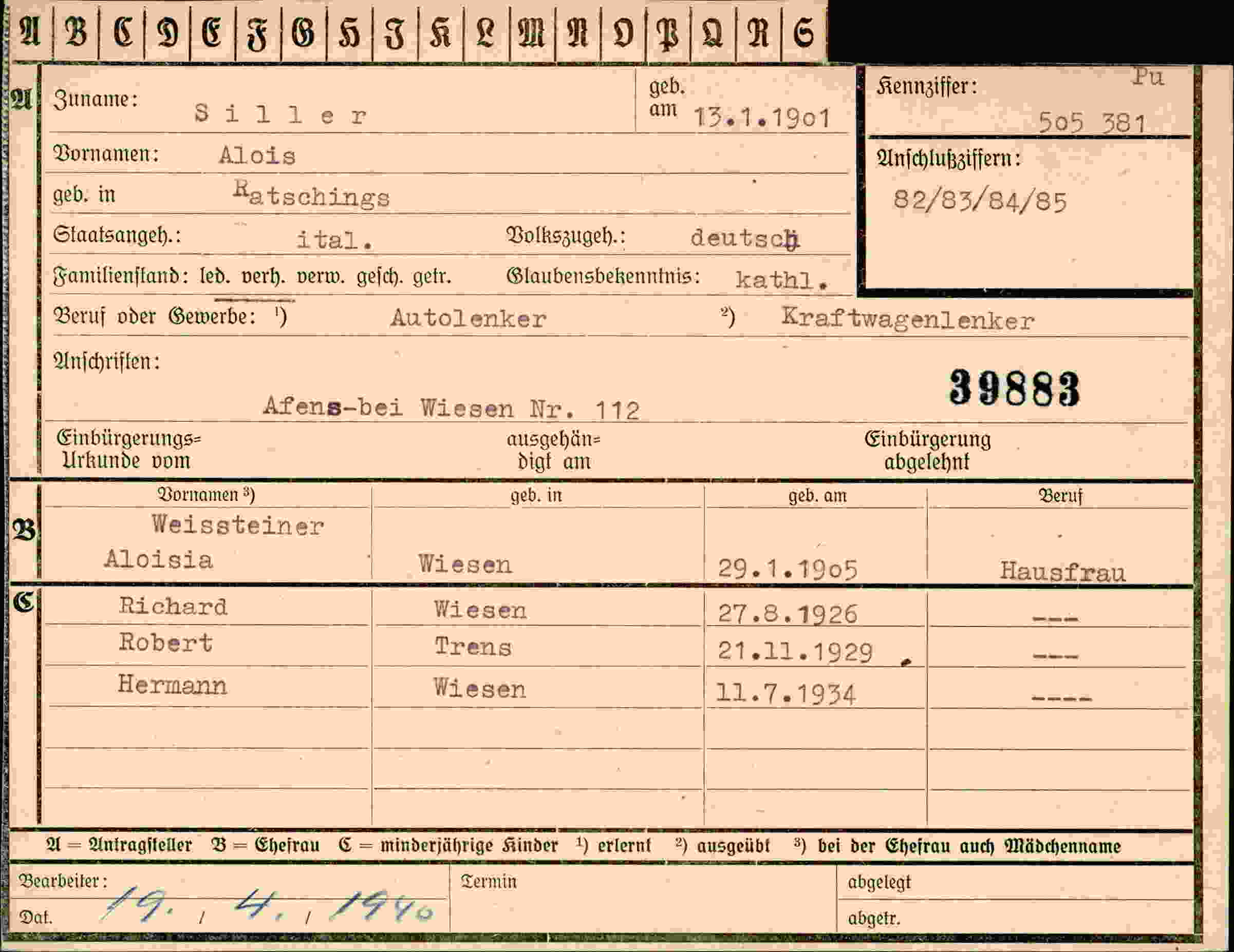 Dokument für Alois Siller
