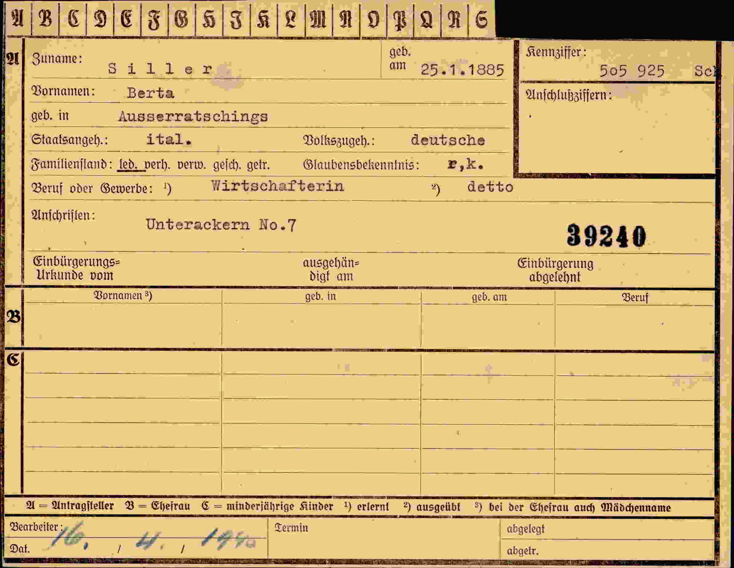 Dokument für Berta Siller