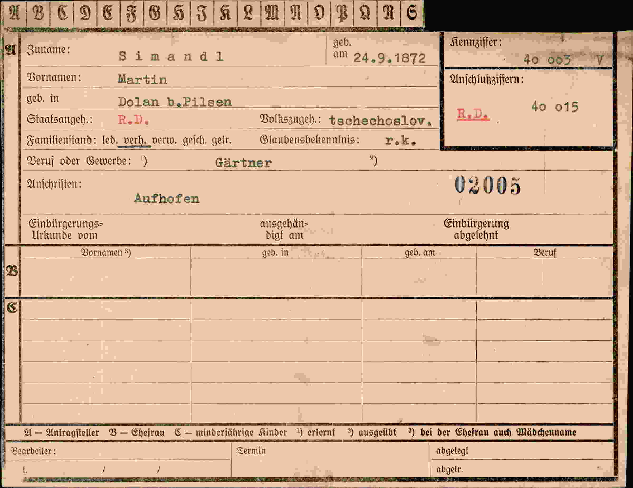 Vorderseite des Dokuments