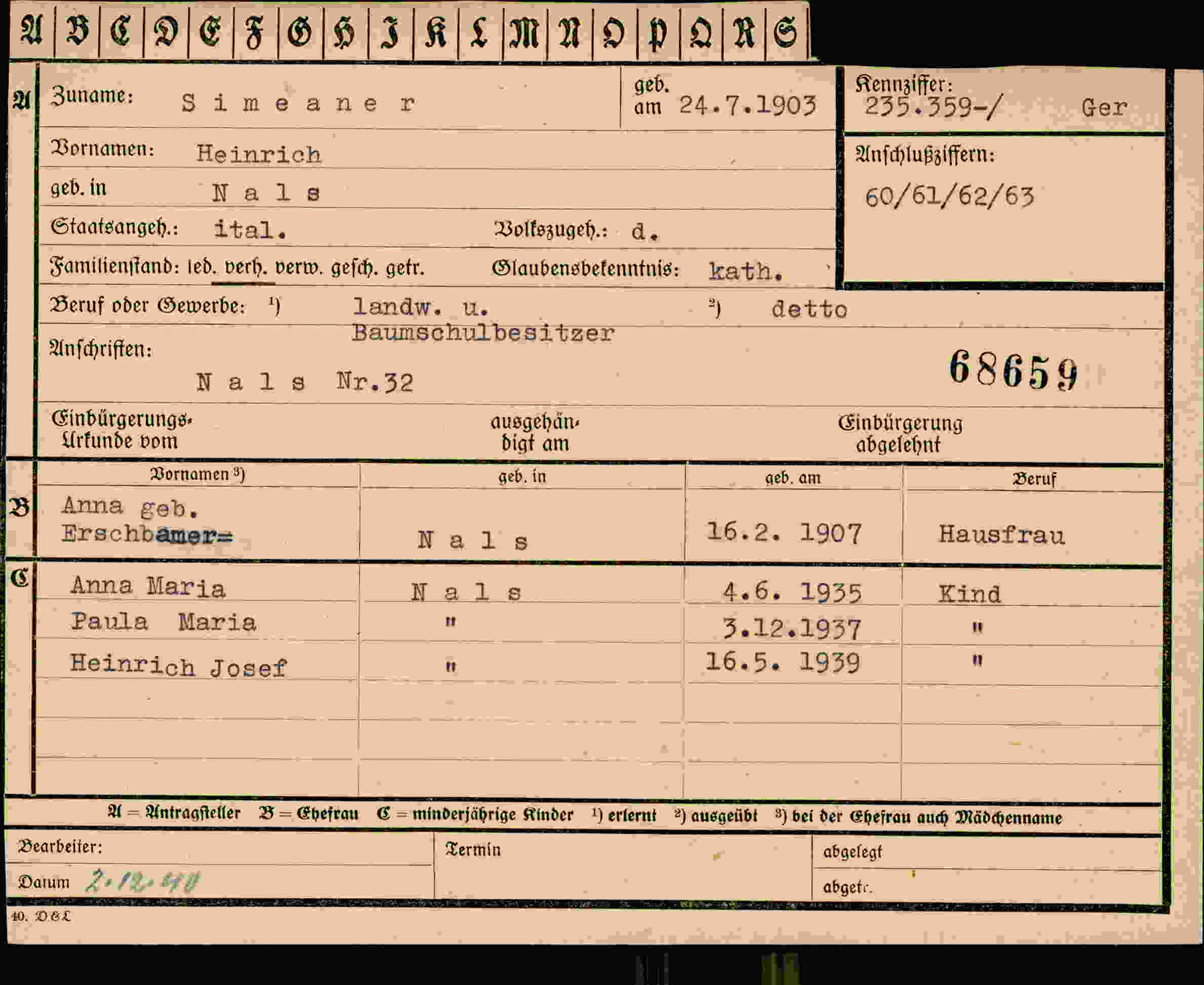Dokument für Heinrich Simeaner