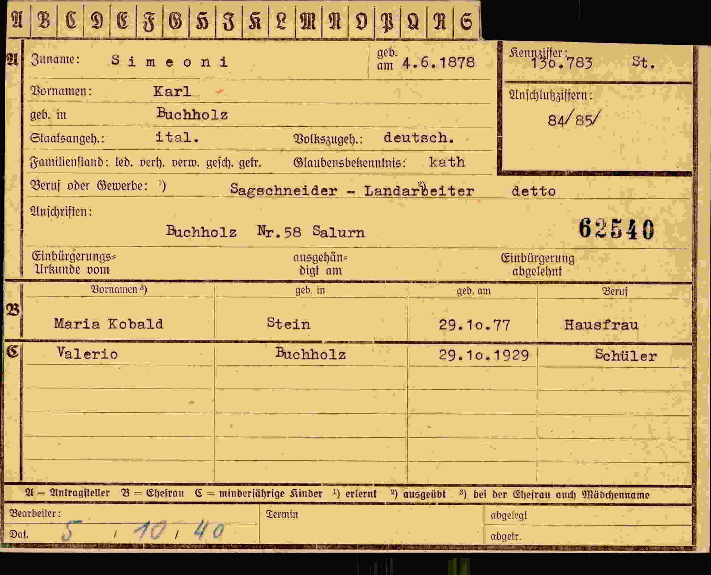 Vorderseite des Dokuments