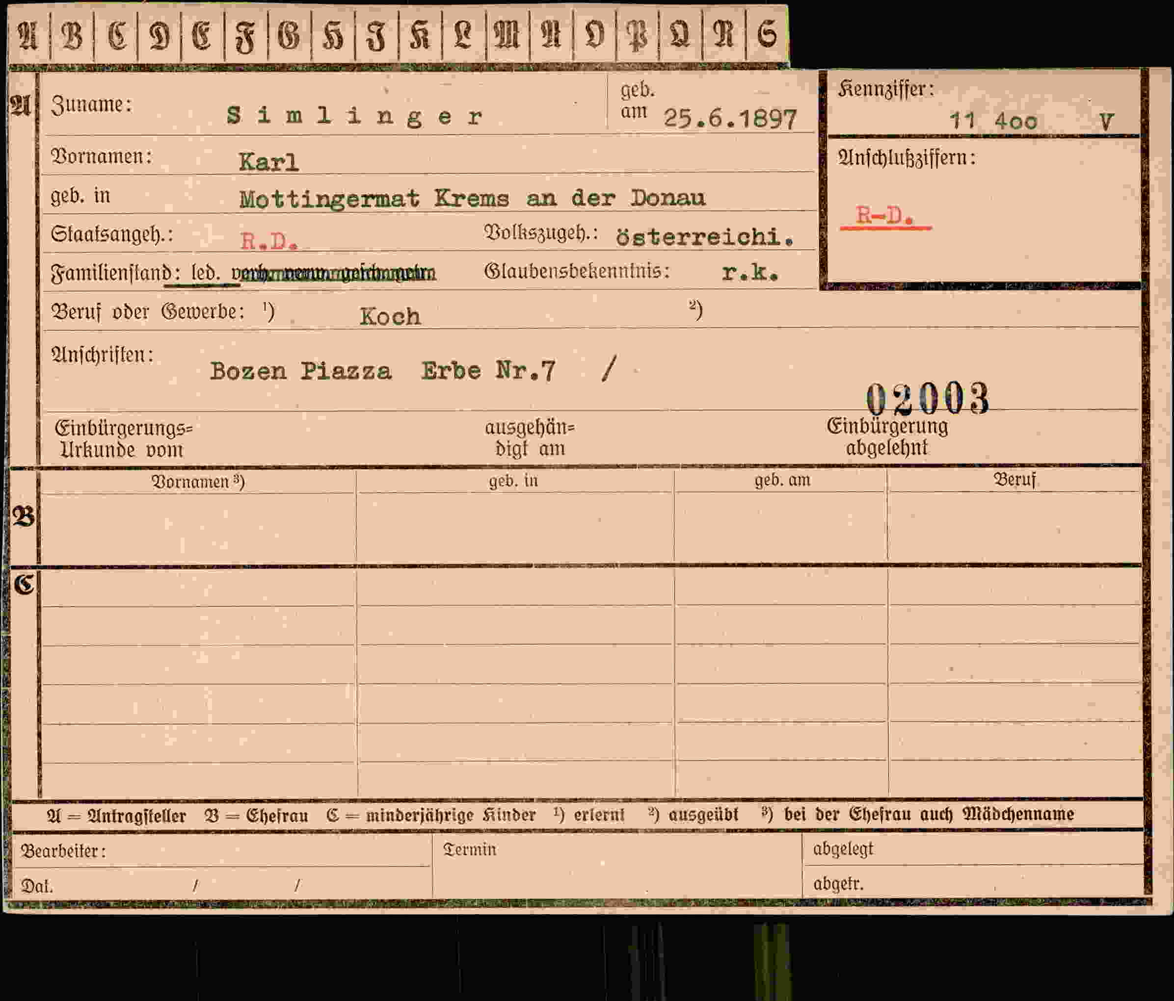 Vorderseite des Dokuments