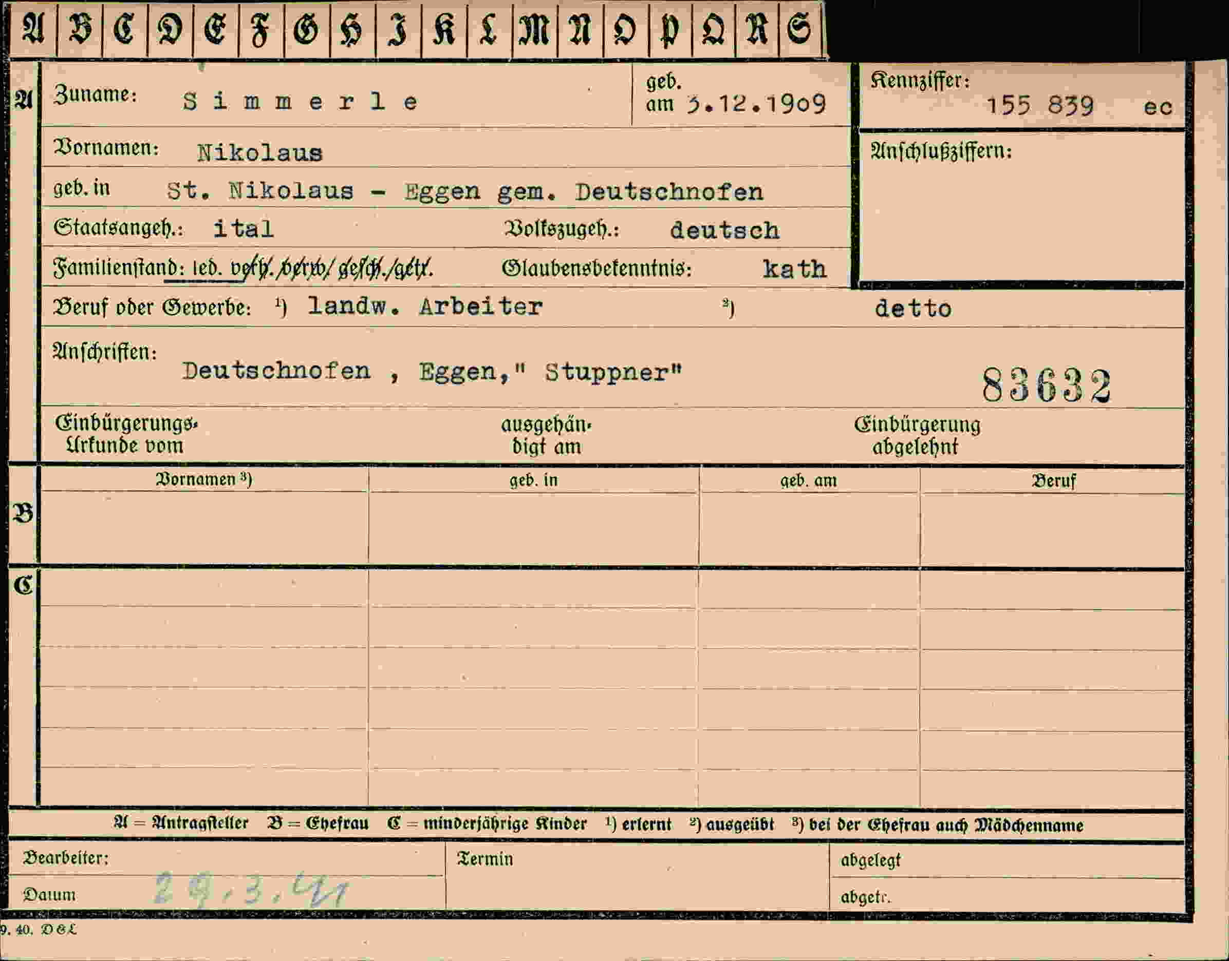 Vorderseite des Dokuments