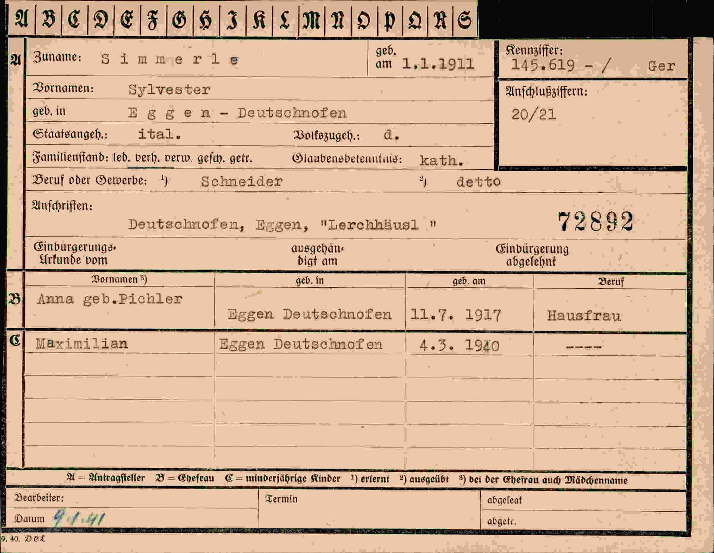 Vorderseite des Dokuments