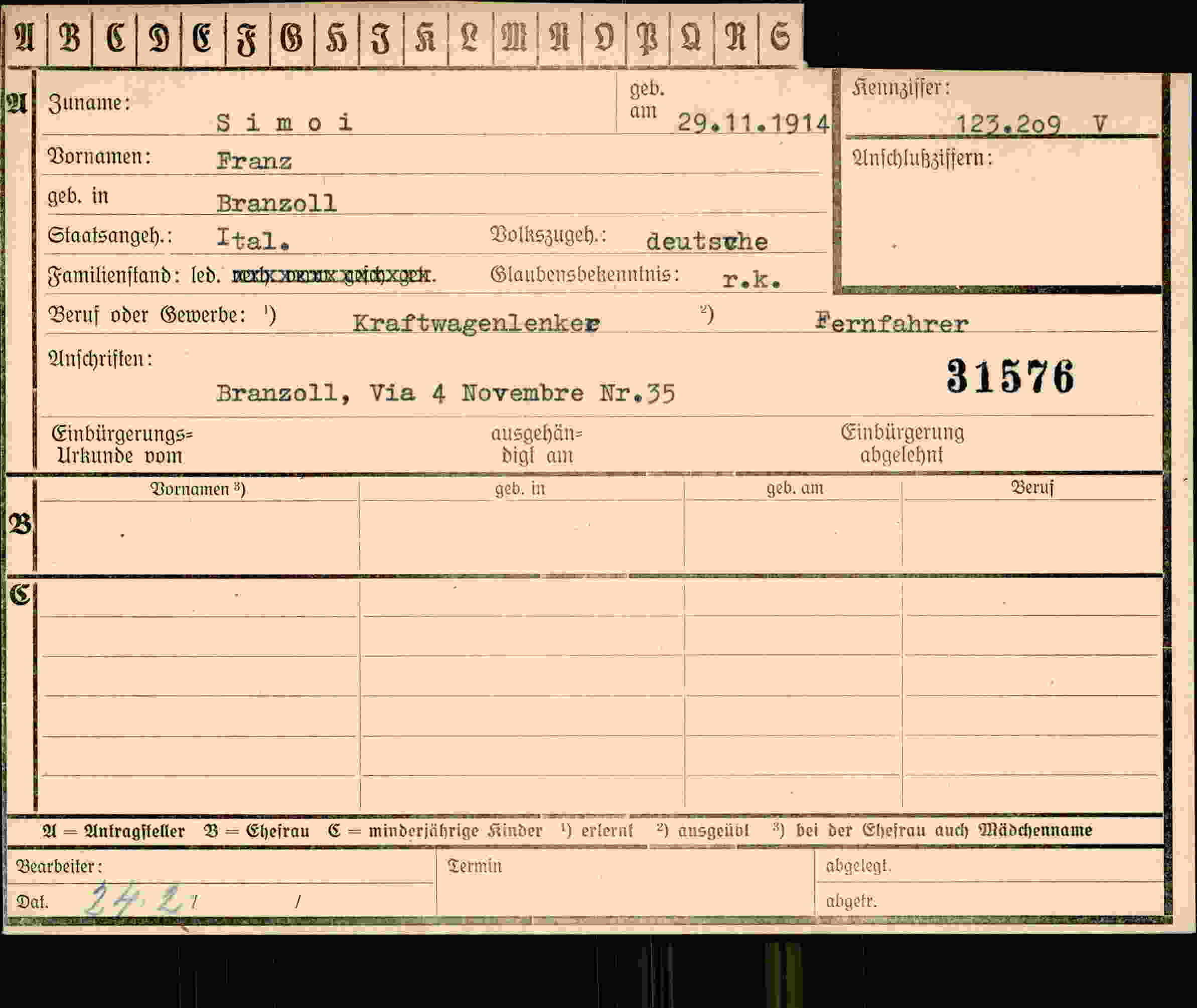 Vorderseite des Dokuments
