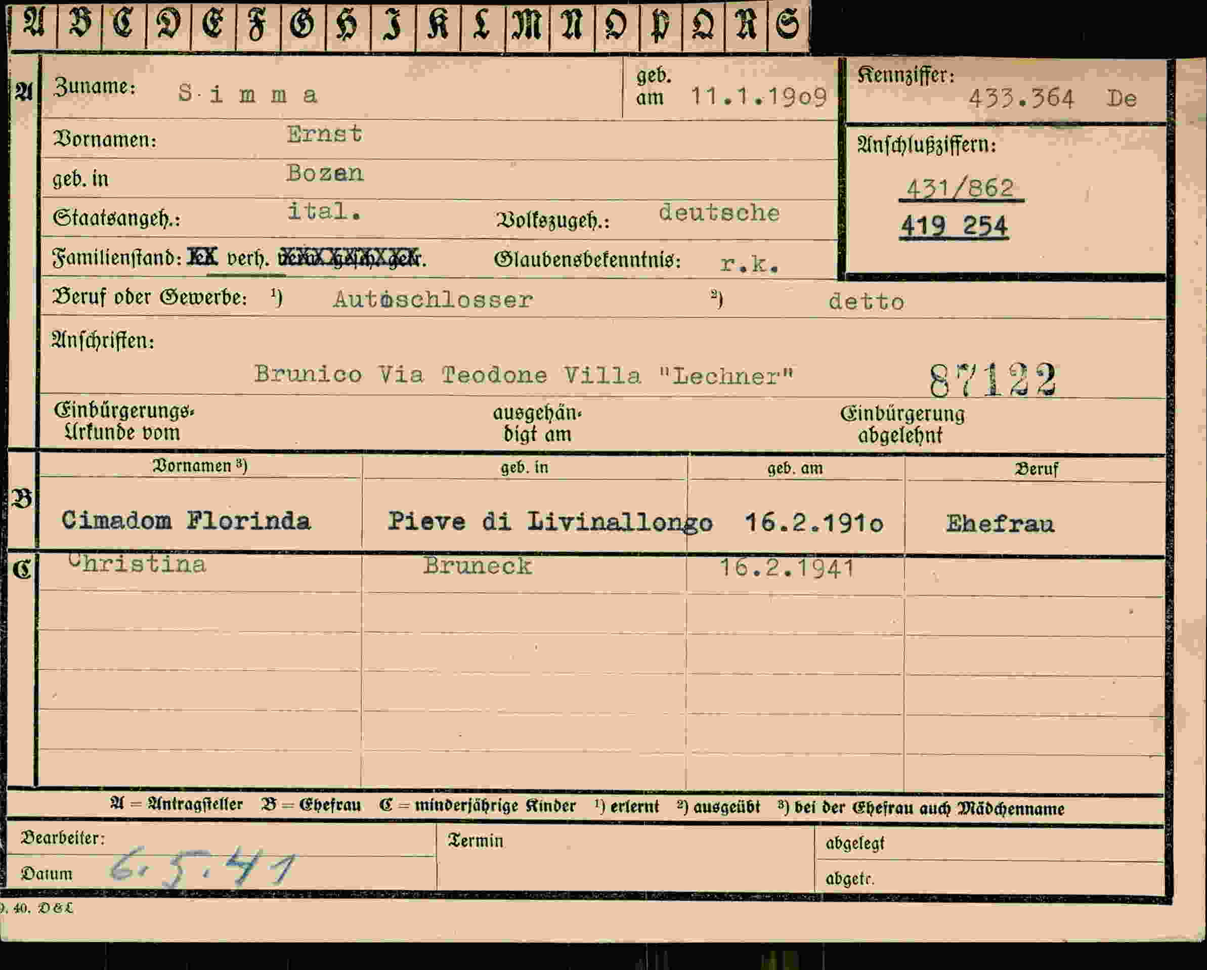 Dokument für Ernst Simma