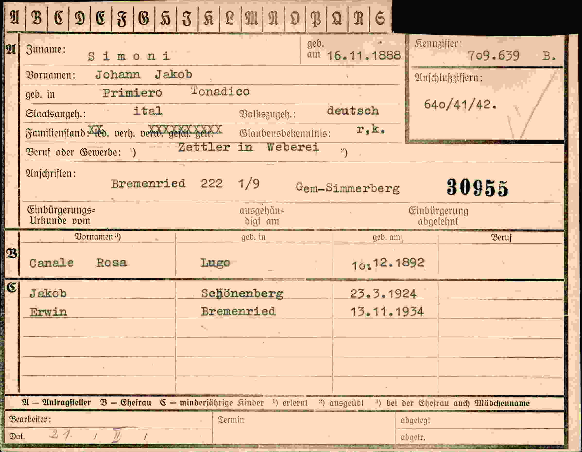 Dokument für Johann Jakob Simoni