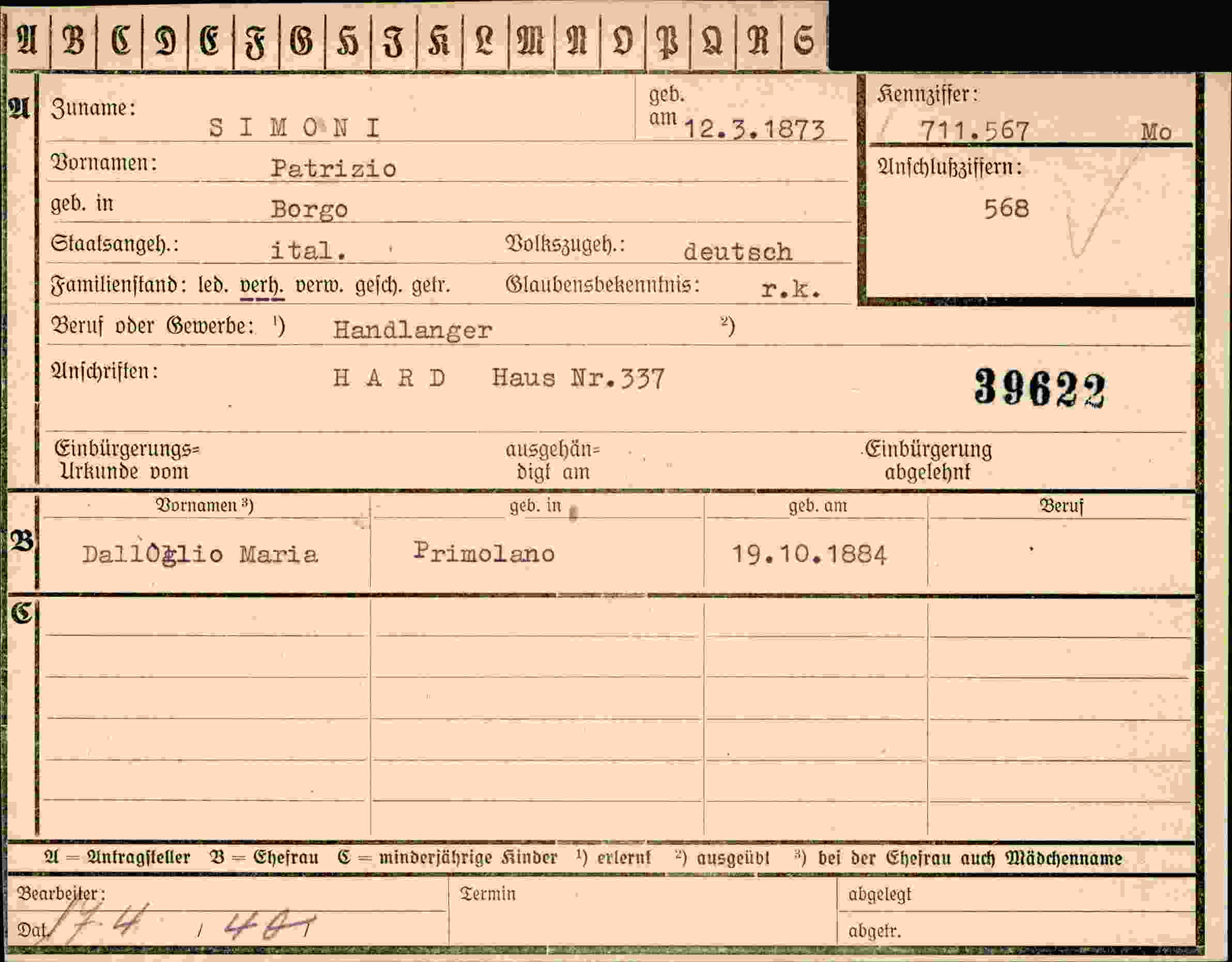 Vorderseite des Dokuments