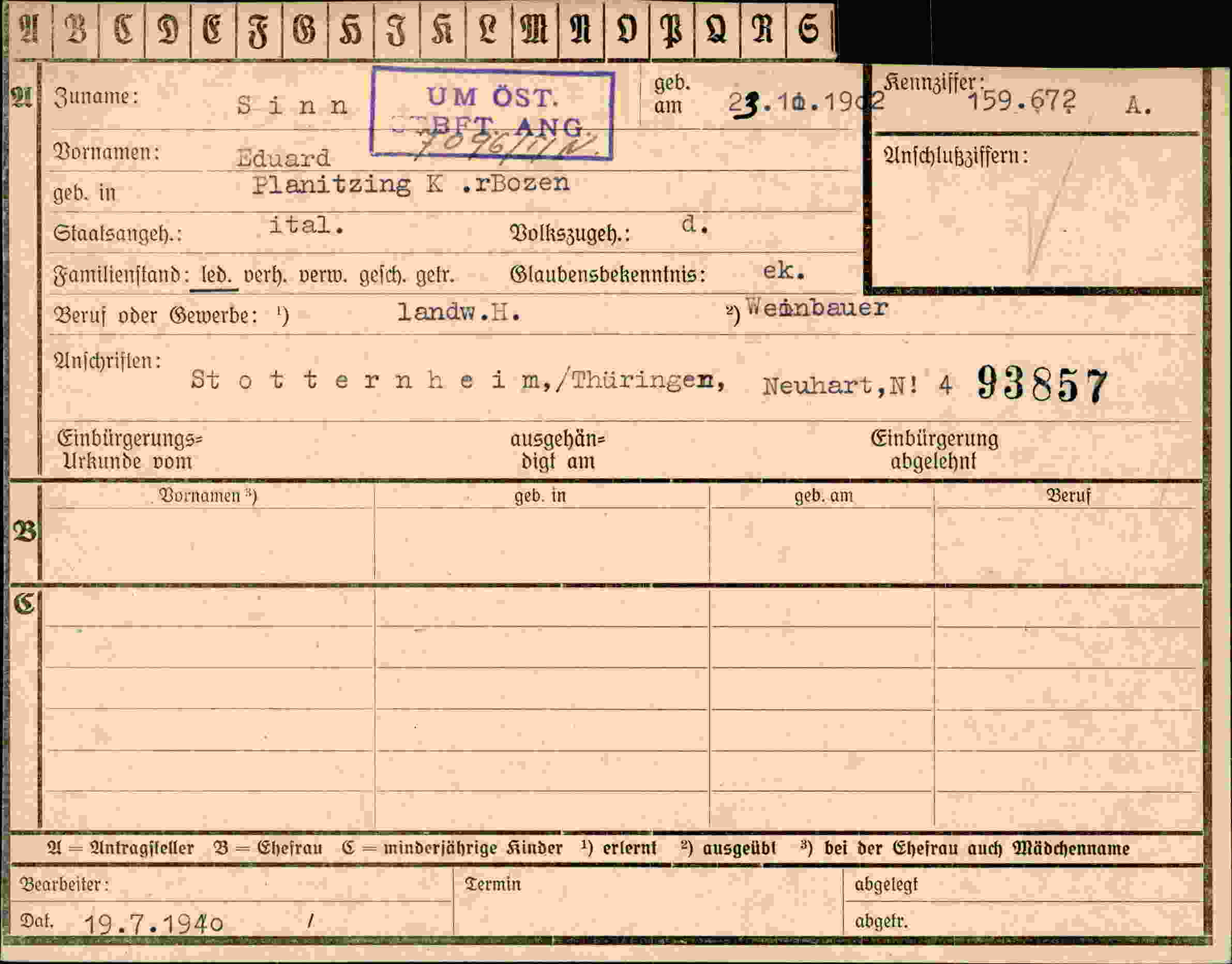 Dokument für Eduard Sinn