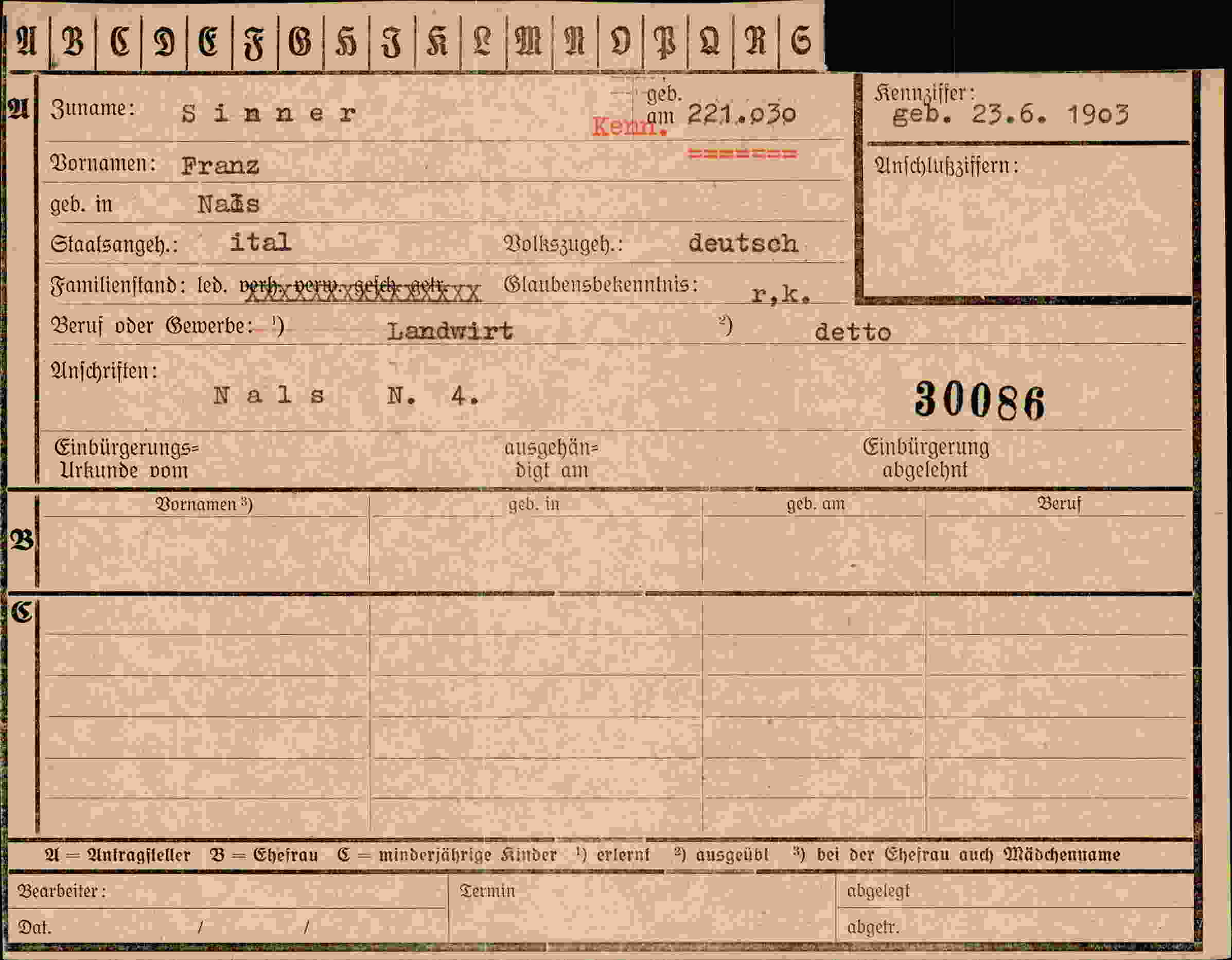 Dokument für Franz Sinner