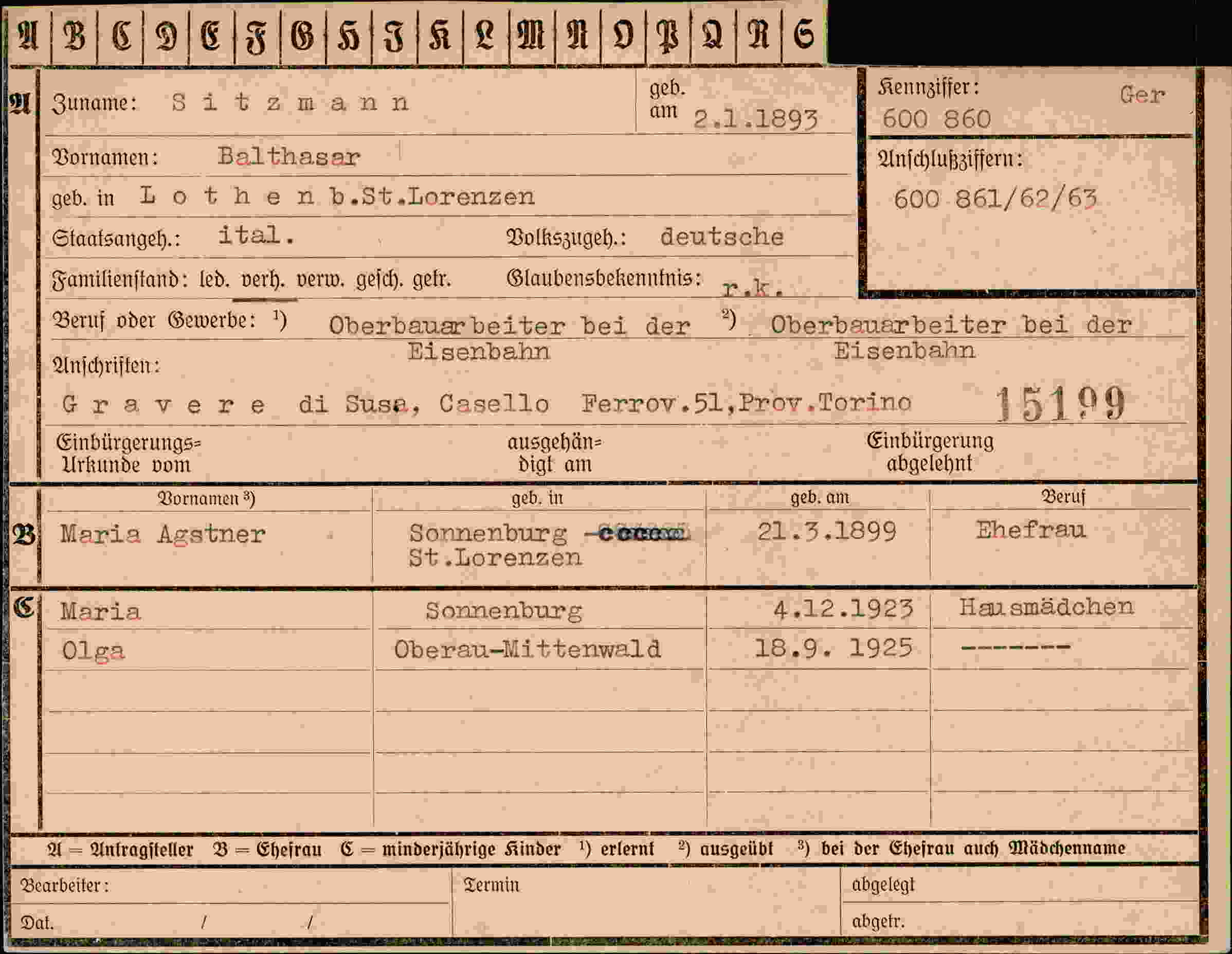 Dokument für Balthasar Sitzmann