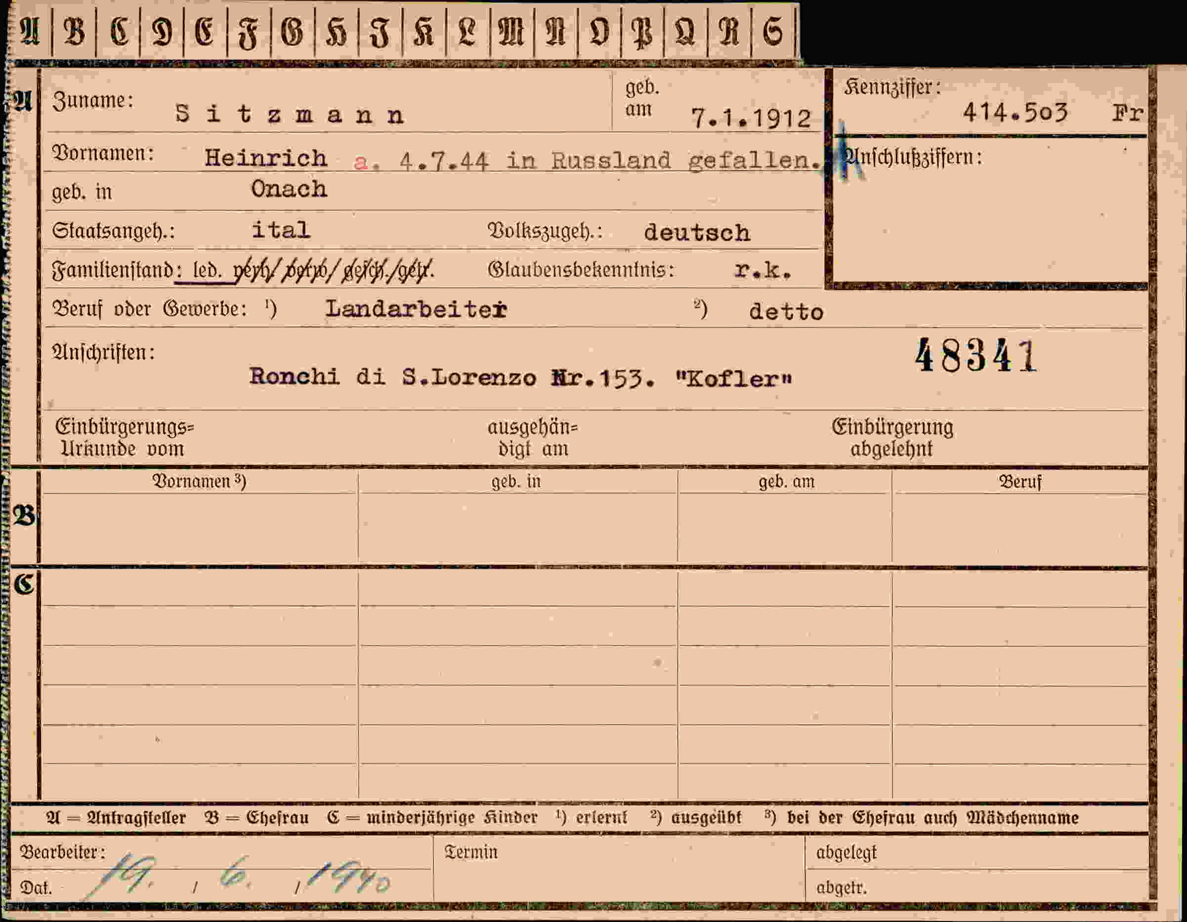 Vorderseite des Dokuments
