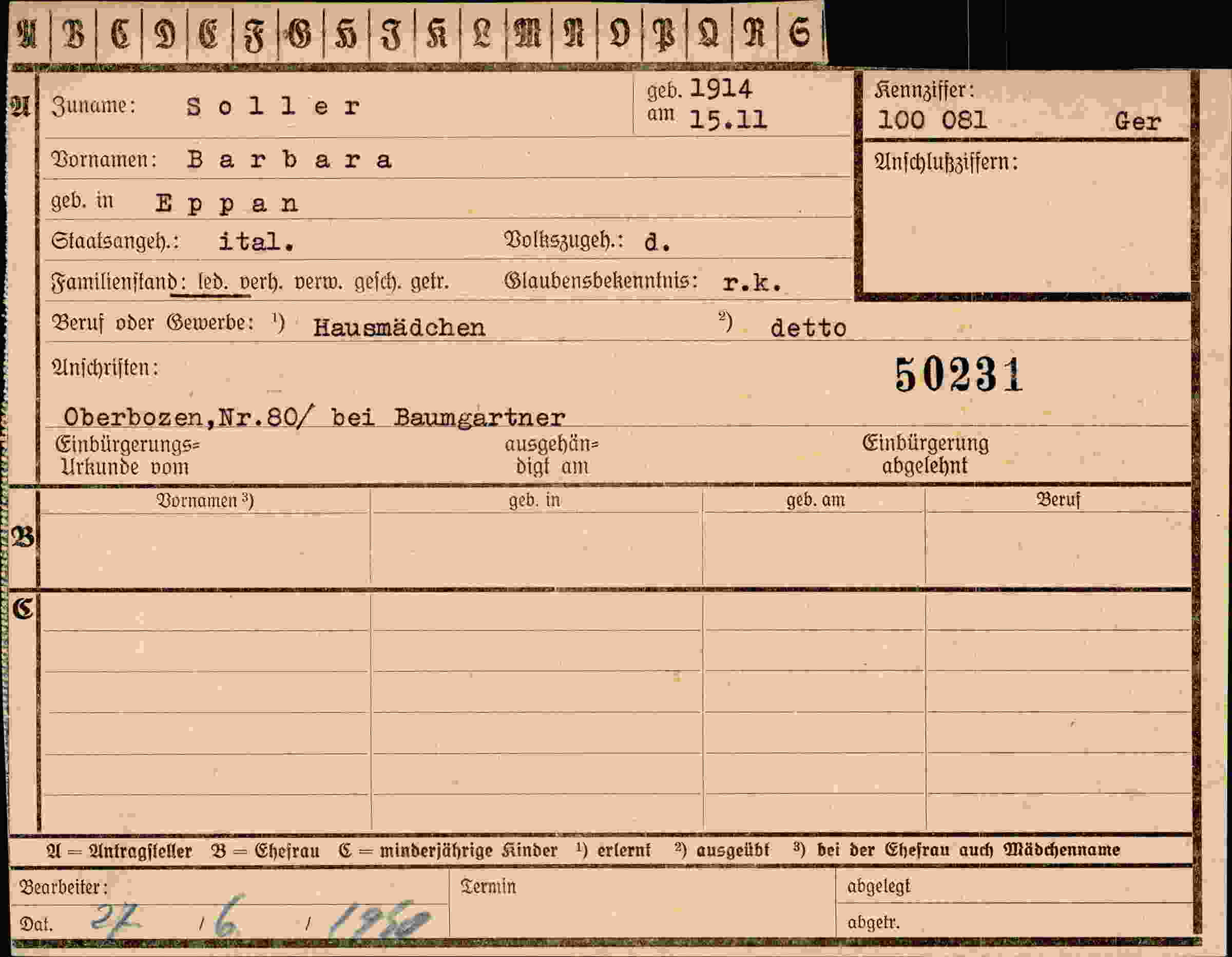 Vorderseite des Dokuments