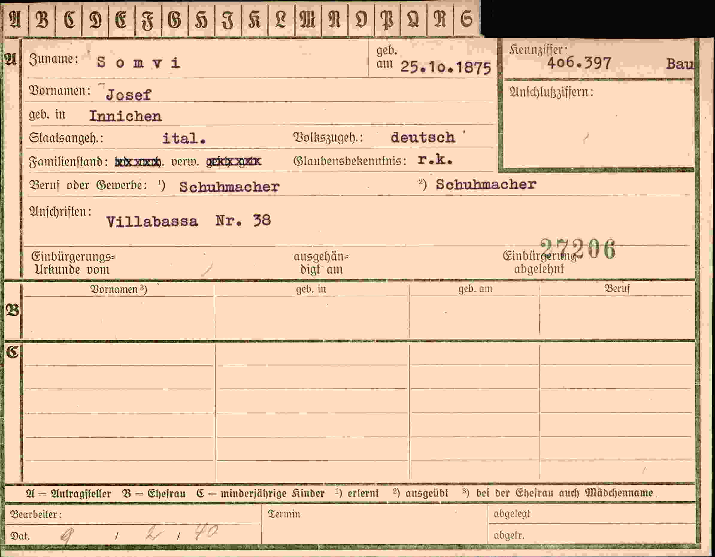 Vorderseite des Dokuments