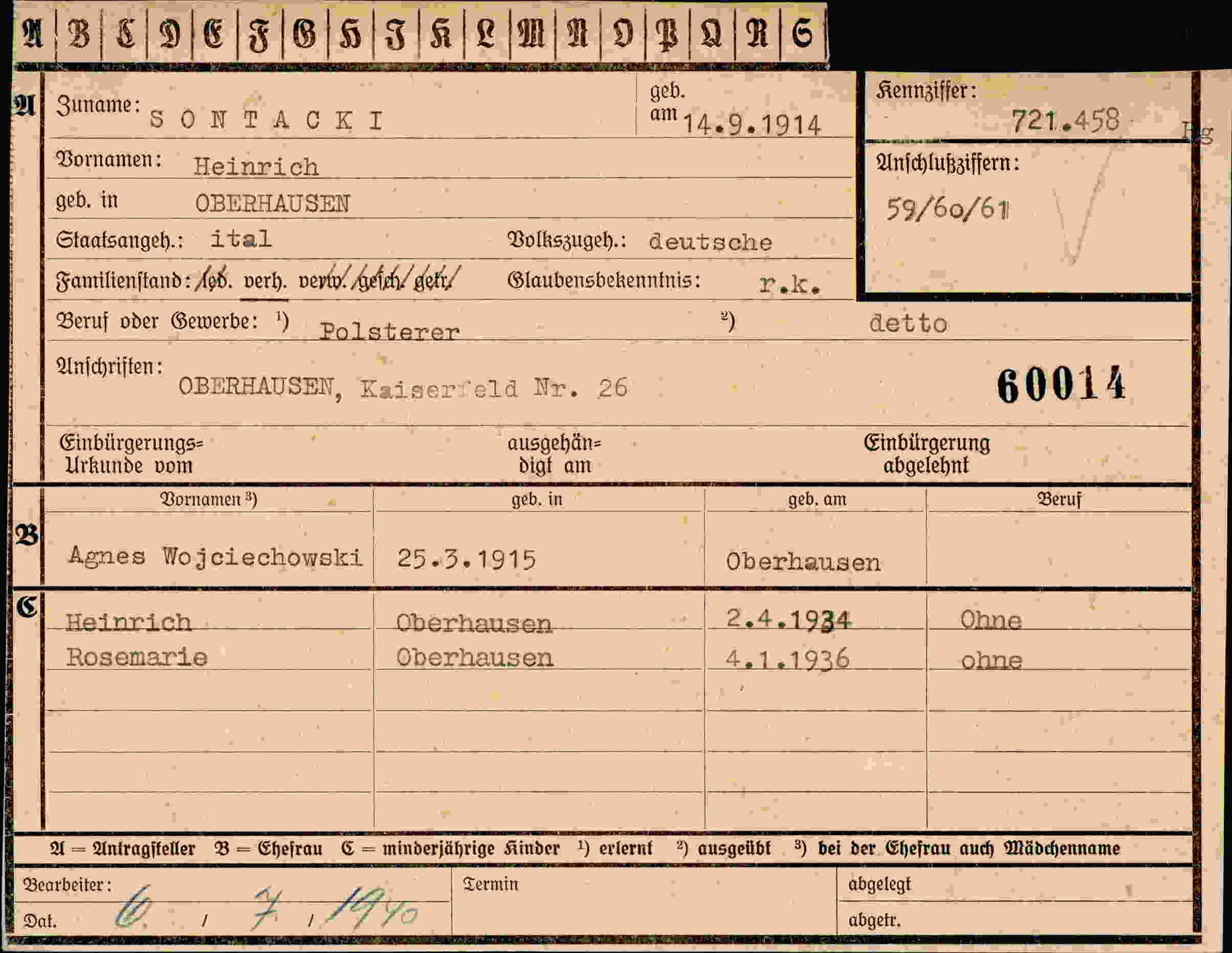Dokument für Heinrich Sontacki