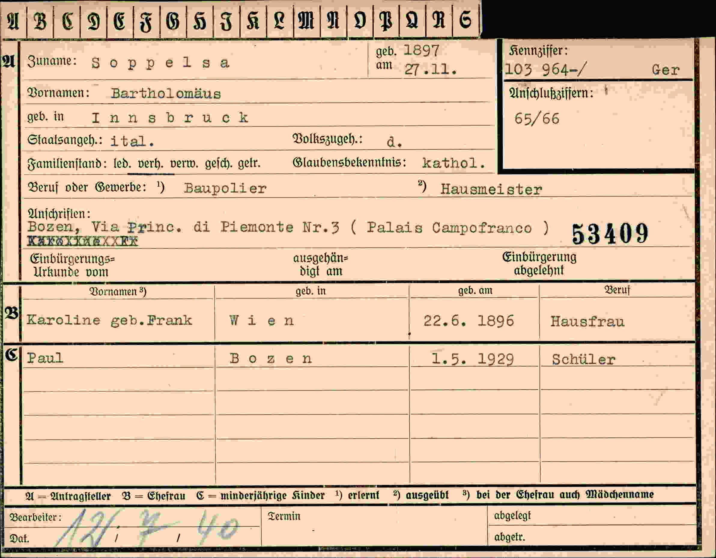 Dokument für Bartholomäus Soppelsa