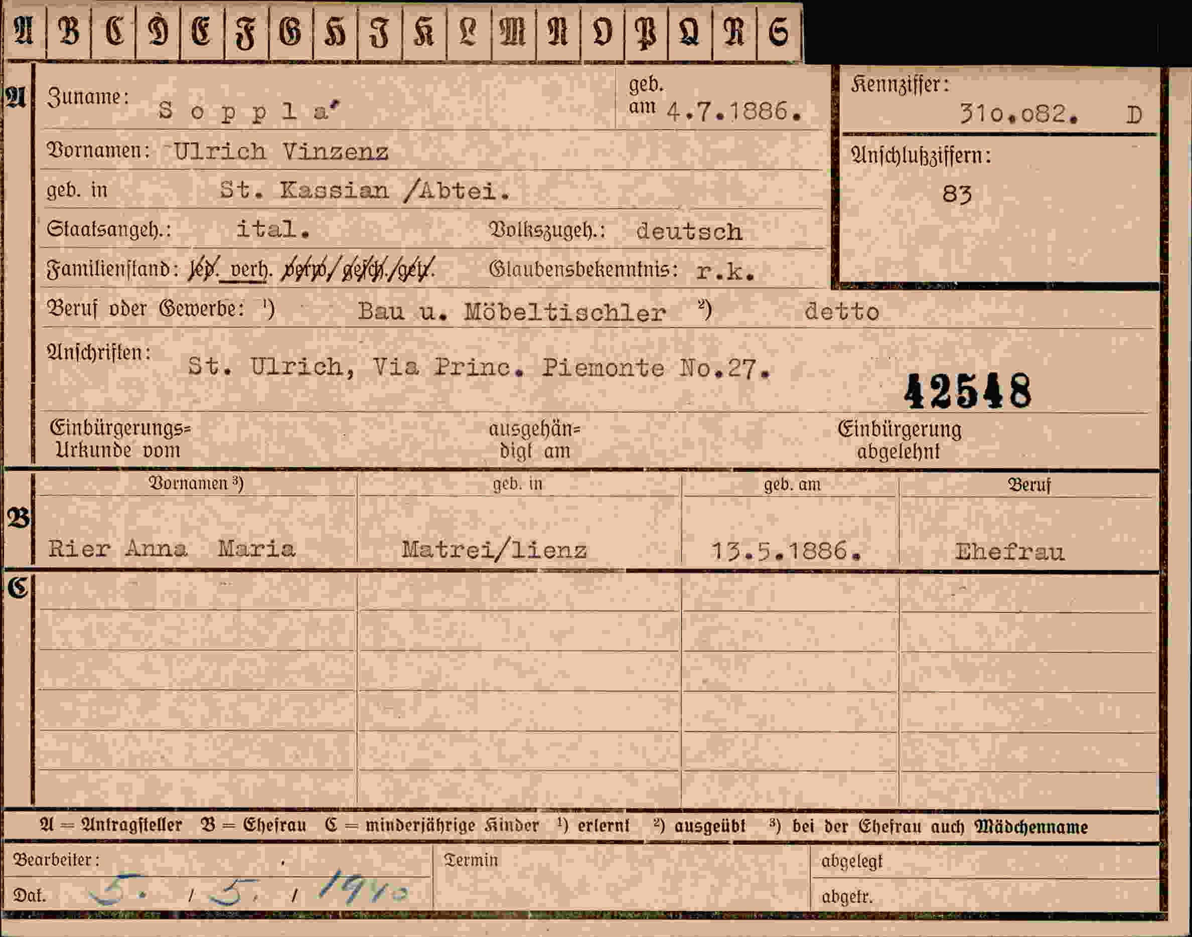 Dokument für Ulrich Vinzenz Soppla